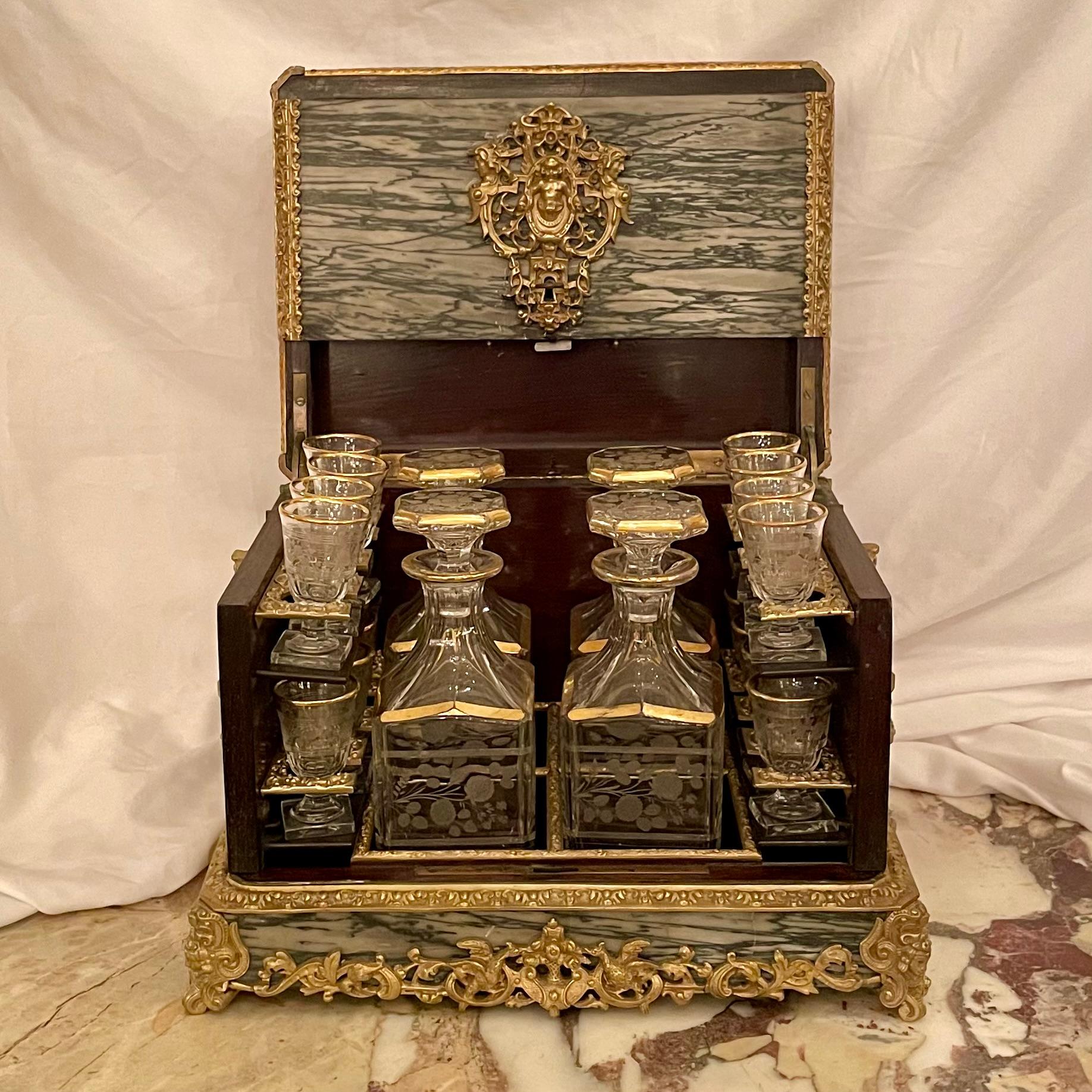 Antique French Napoleon III Ormolu Mounted Marble Cave à Liqueur Circa 1870-1880