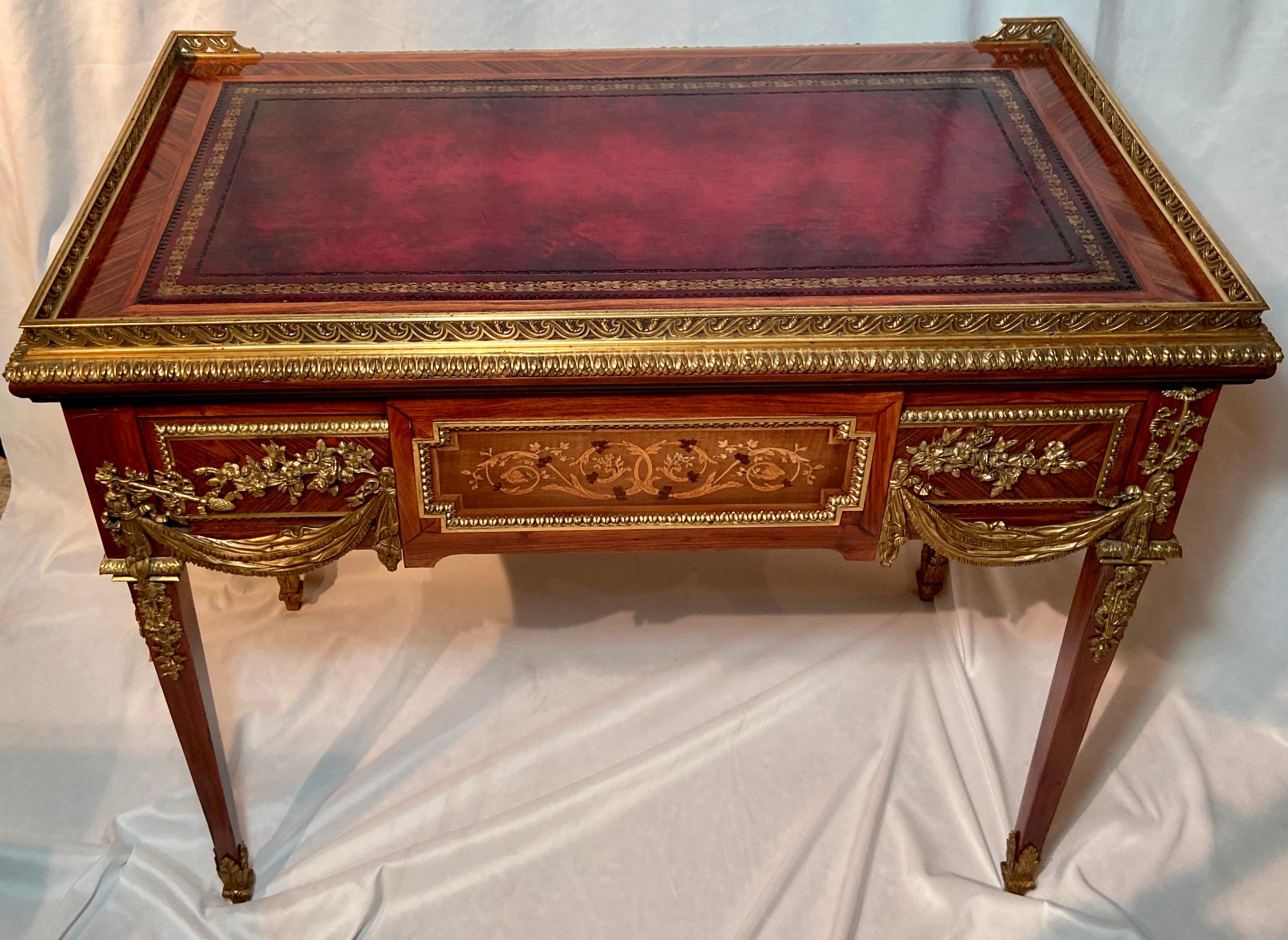 19th Century Antique French Napoleon III Ormolu Mounted Table Desk and Jardiniere, Circa 1870 For Sale