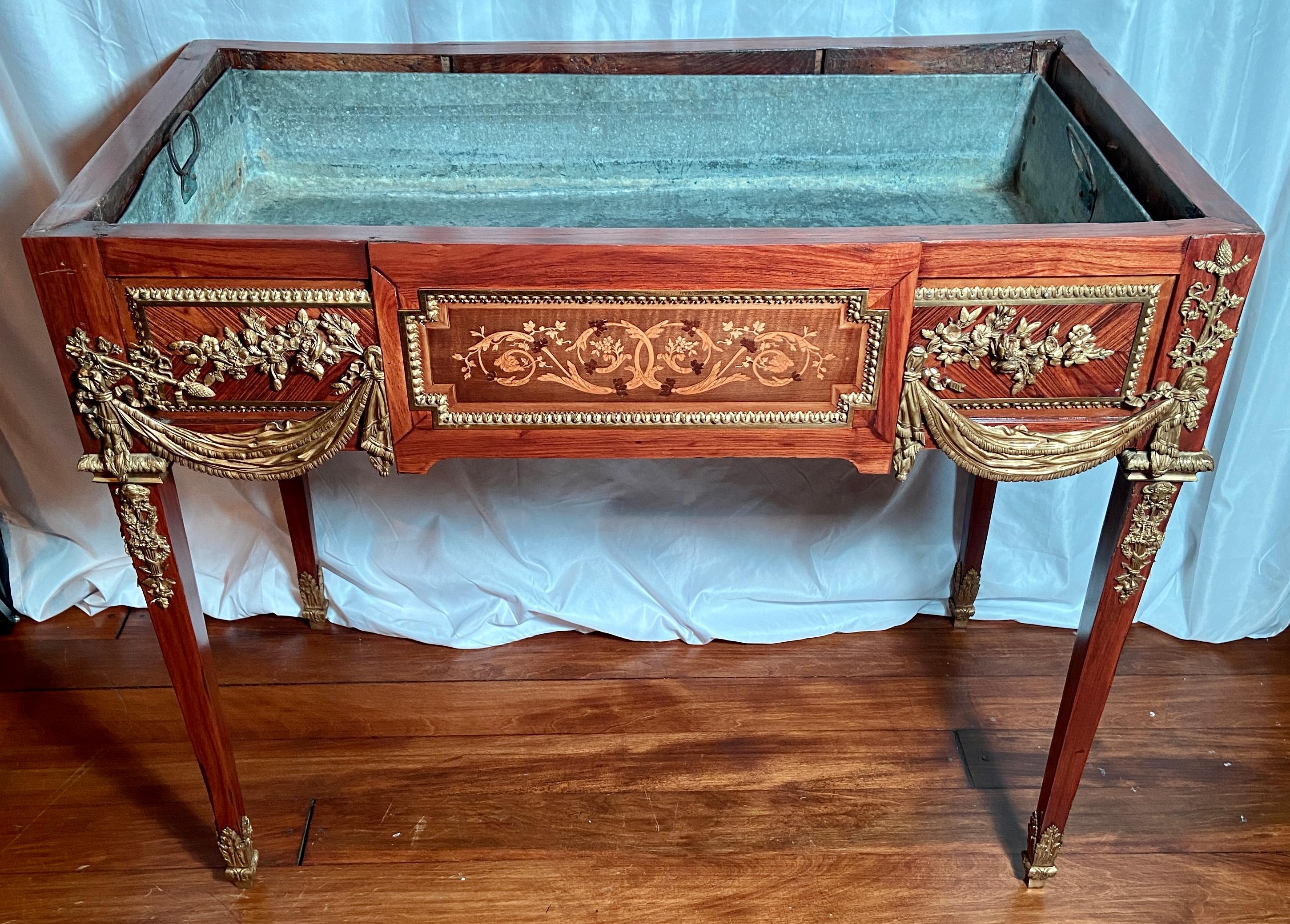 Antique French Napoleon III Ormolu Mounted Table Desk & Jardiniere, Circa 1865 In Good Condition For Sale In New Orleans, LA