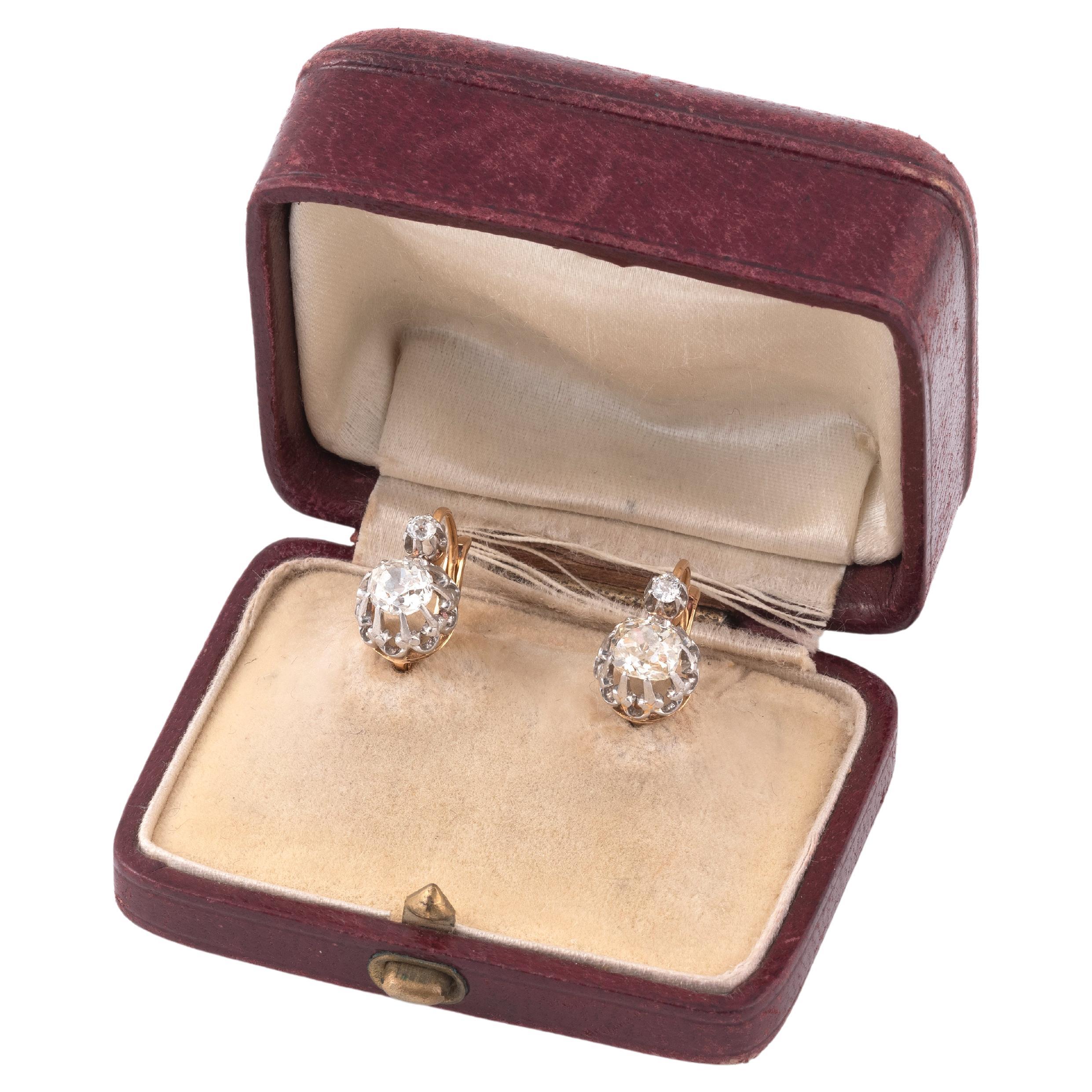 Antique French Napoleon III Pair of Diamond Earrings In Excellent Condition In Firenze, IT