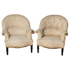 Antique French Napoleon III pair of tub chairs, for upholstery 