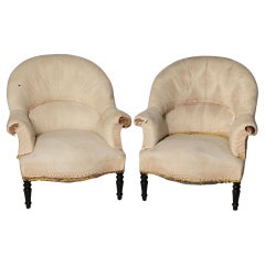 Antique French Napoleon III pair of tub chairs, for upholstery