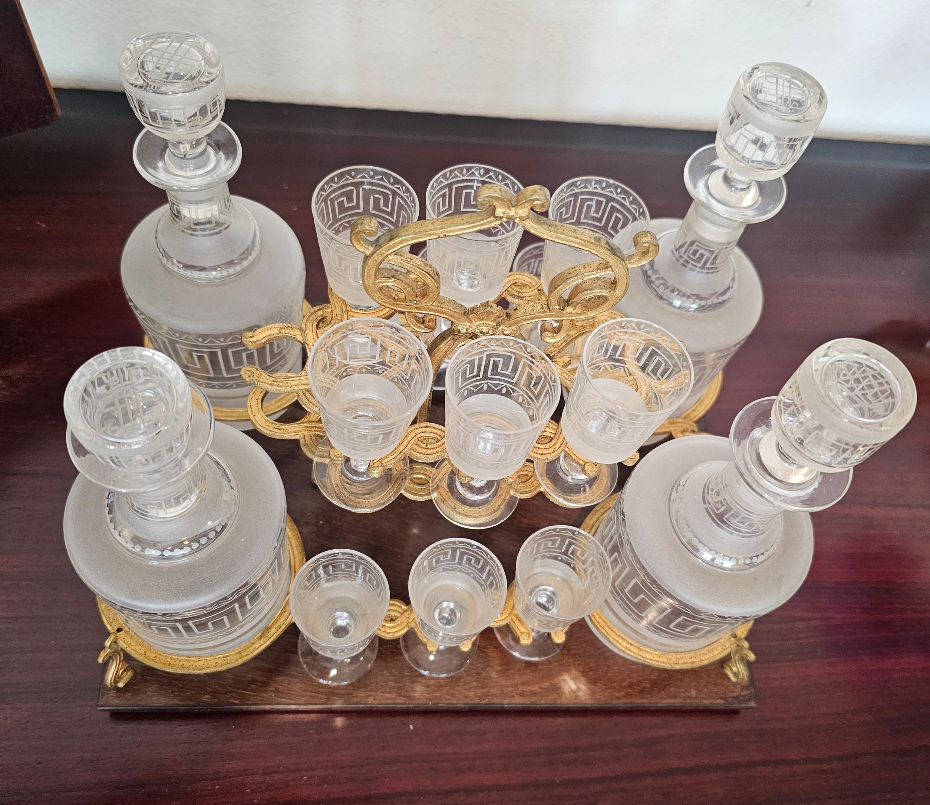 Antique French Napoleon III Period Burlwood Box Cave a Liqueur Decanter Set 2
