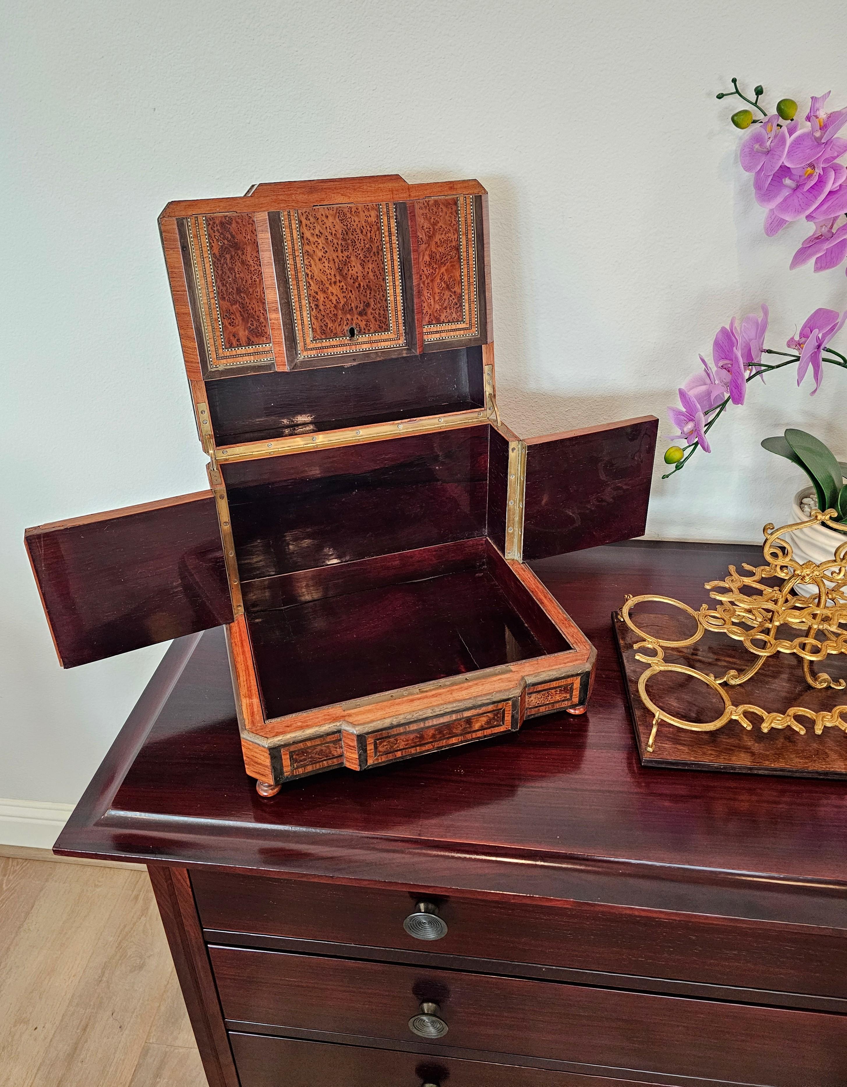 Antique French Napoleon III Period Burlwood Box Cave a Liqueur Decanter Set 3