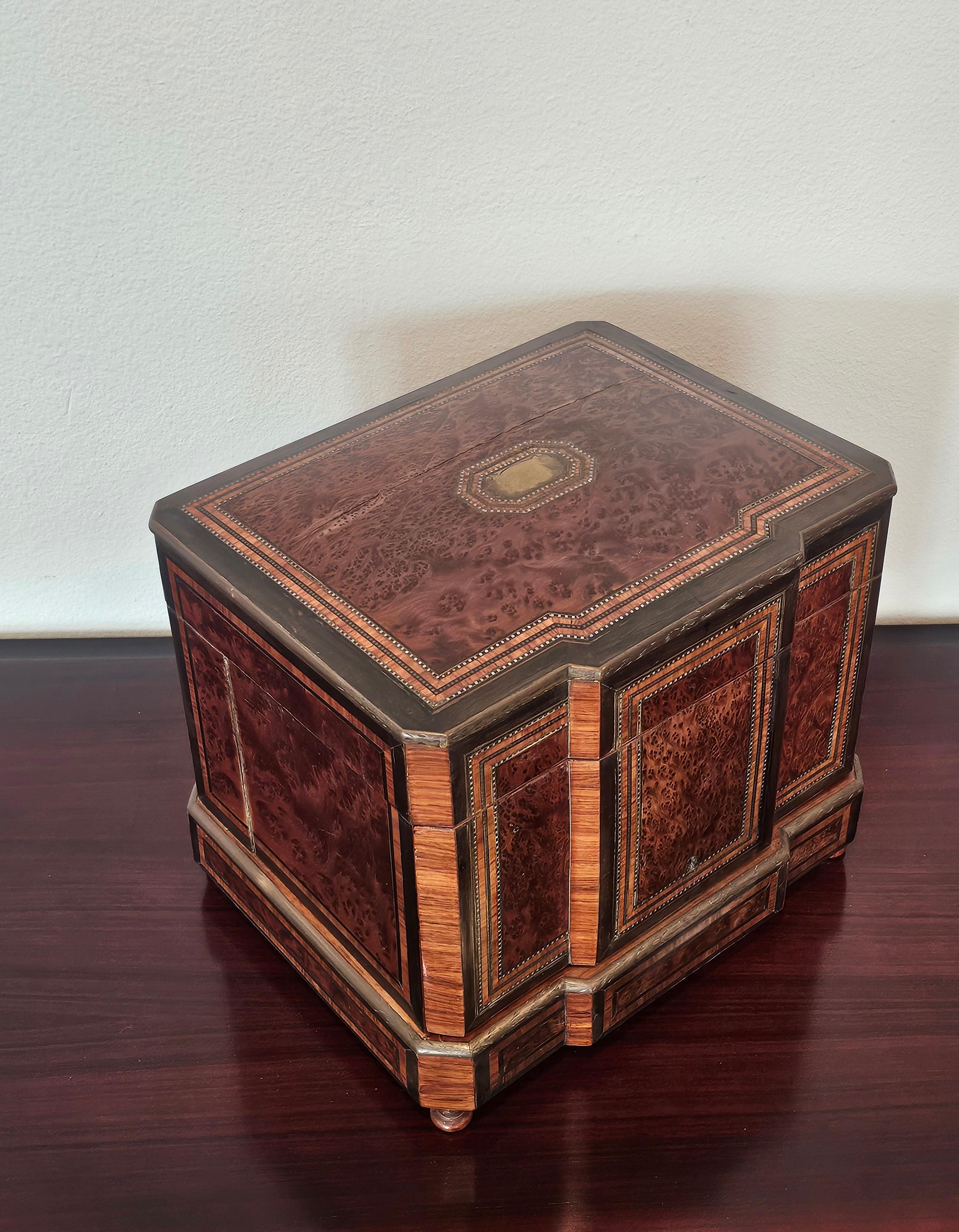Antique French Napoleon III Period Burlwood Box Cave a Liqueur Decanter Set 5