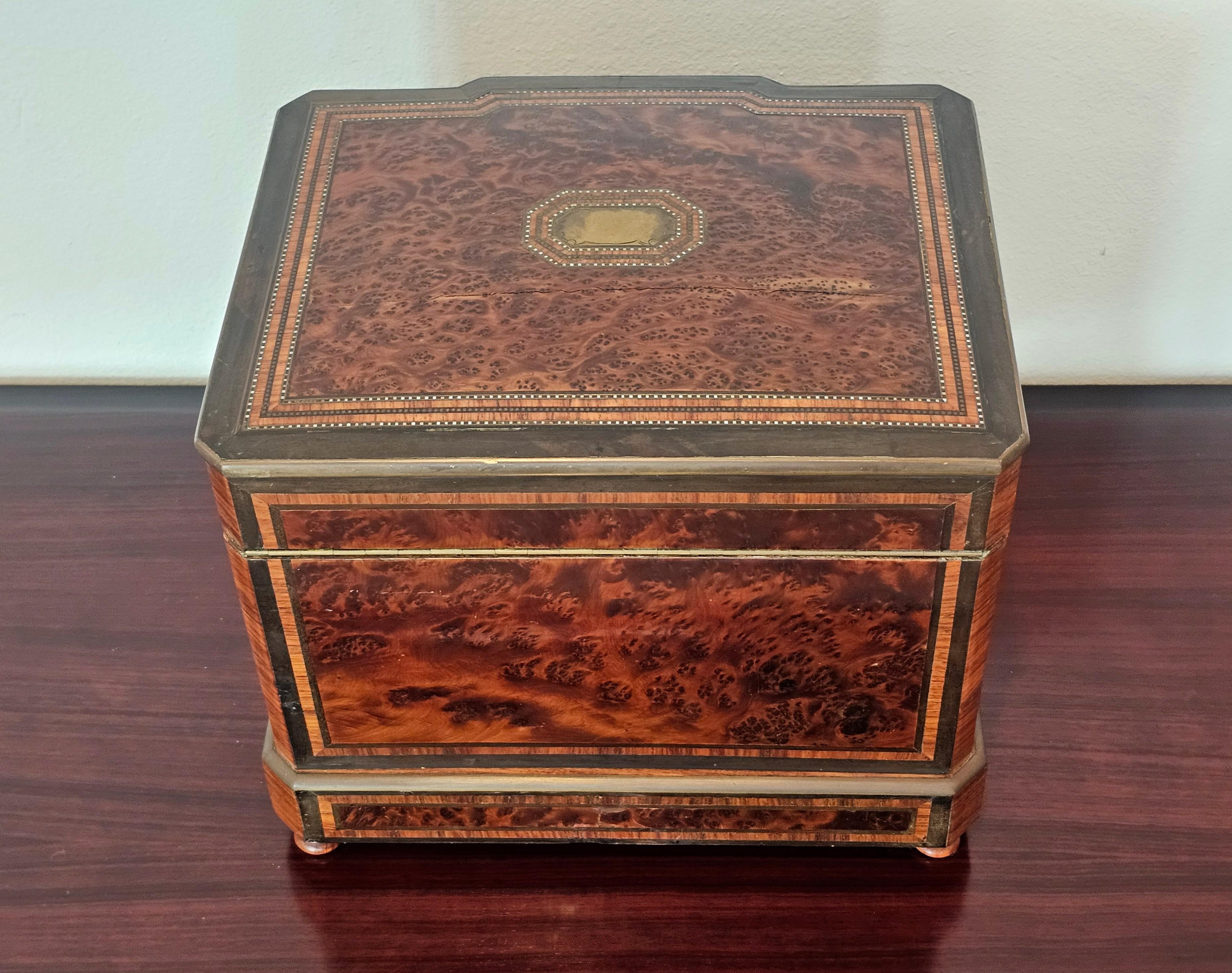 Antique French Napoleon III Period Burlwood Box Cave a Liqueur Decanter Set 6