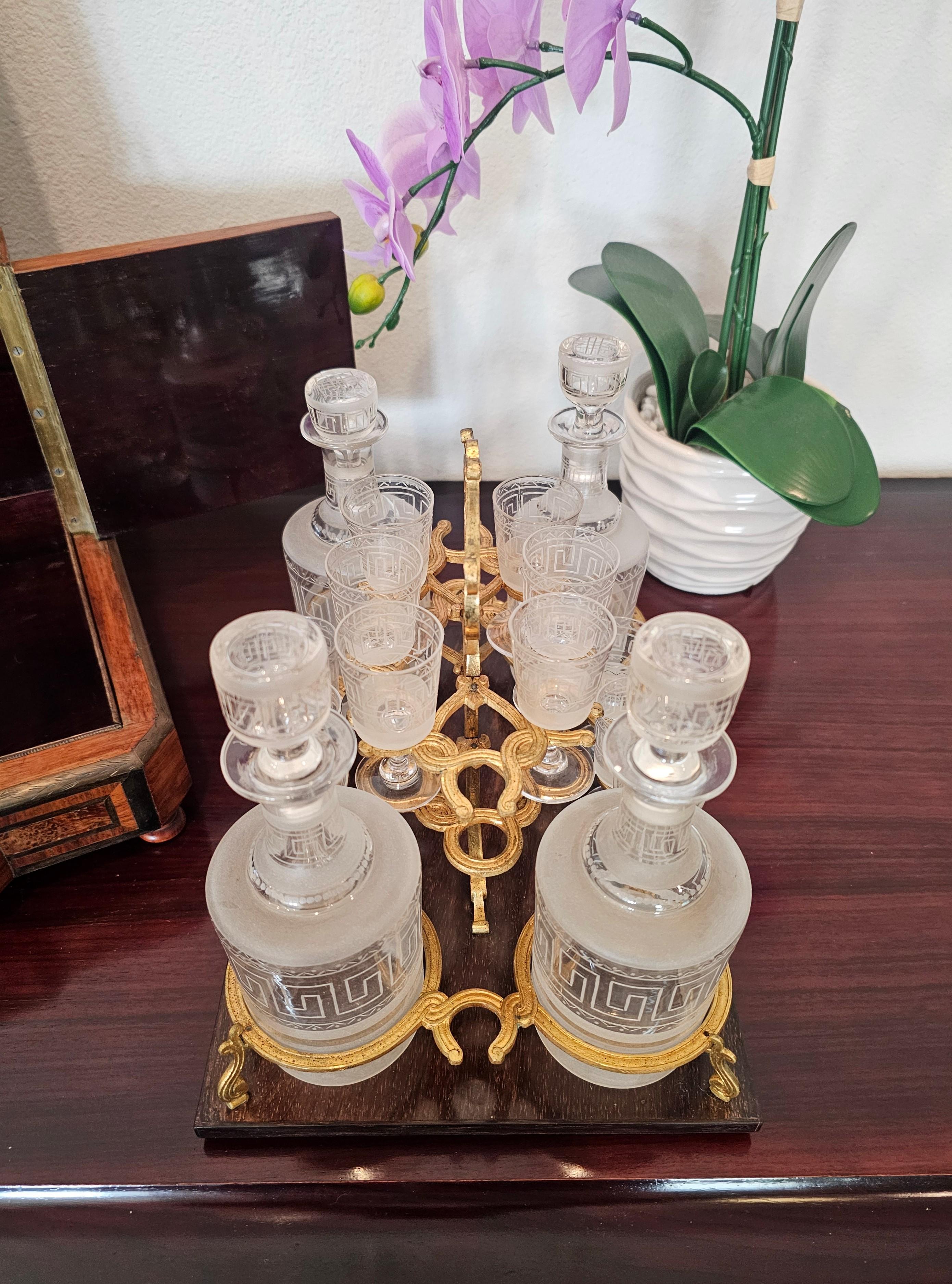 Antique French Napoleon III Period Burlwood Box Cave a Liqueur Decanter Set 1
