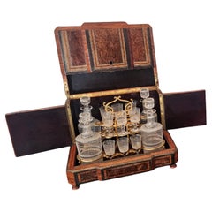 Antique French Napoleon III Period Burlwood Box Cave a Liqueur Decanter Set