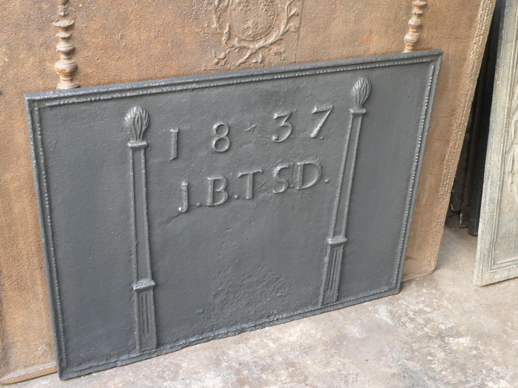 Iron Antique French Napoleon III 'Pillars of Freedom' Fireback / Backsplash For Sale