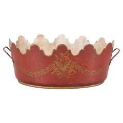Antique French Napoleon III Red Tole Jardiniere Cache Pot