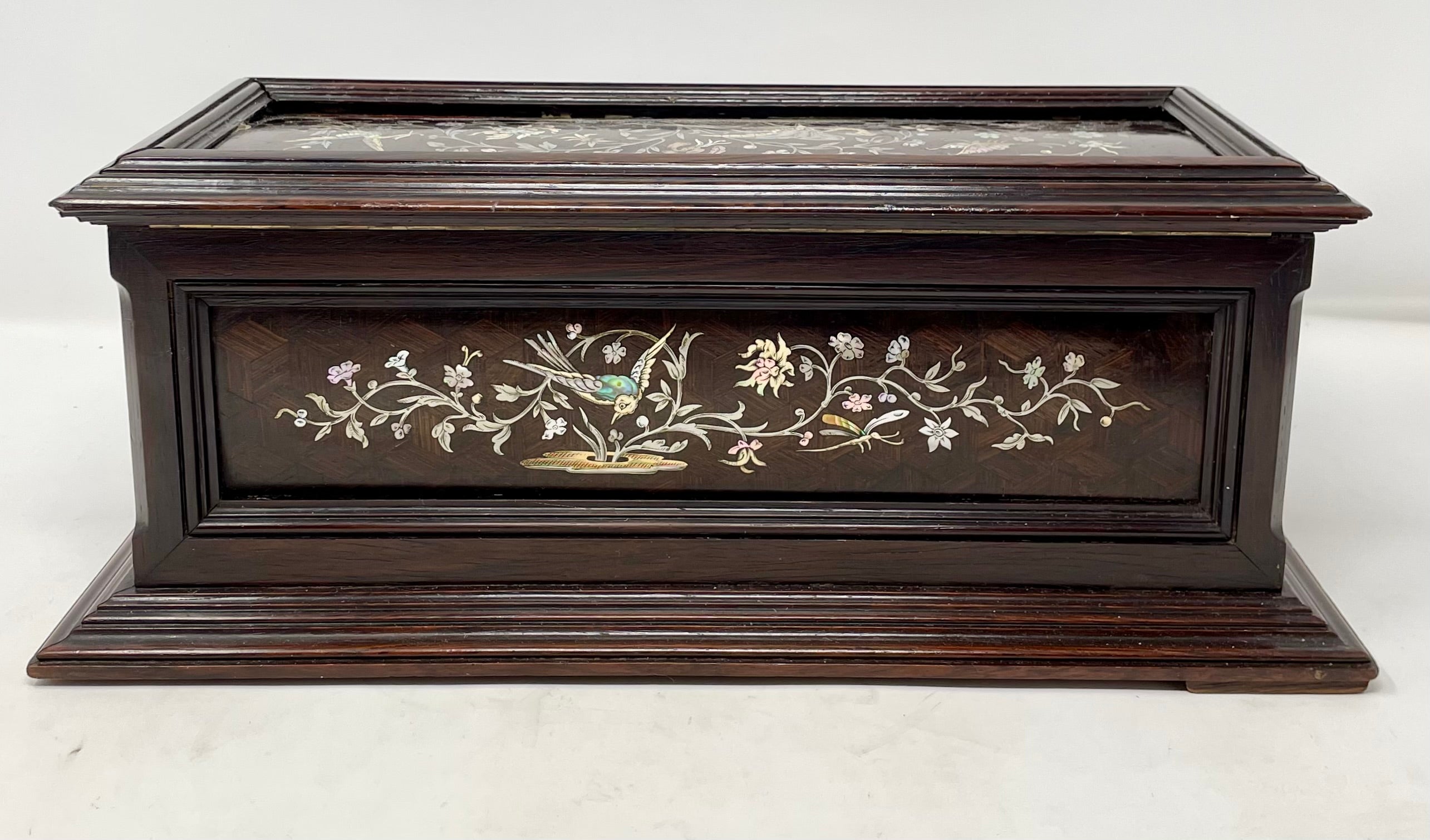 Antique French Napoleon III Rosewood Jewel Box with Silver Inlay Circa 1860-1870 For Sale 7
