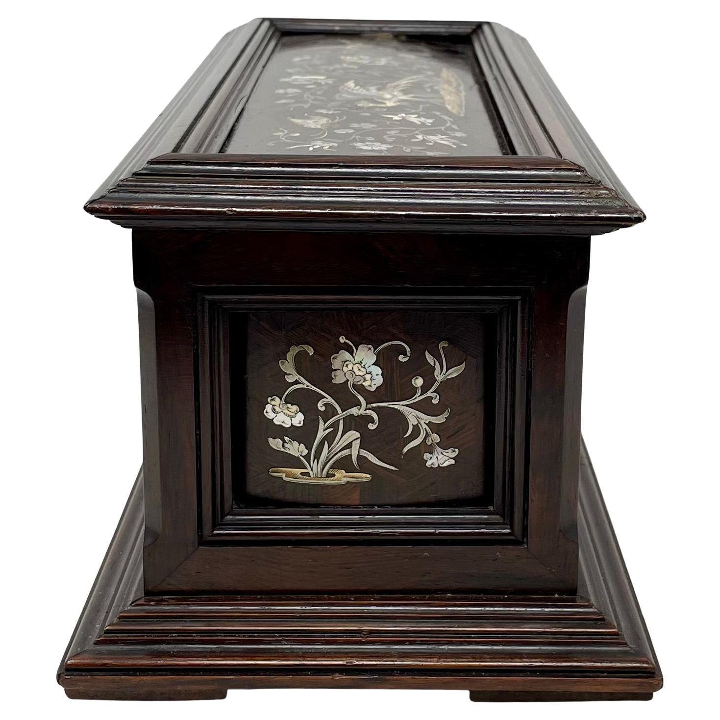 Antique French Napoleon III Rosewood Jewel Box with Silver Inlay Circa 1860-1870 For Sale 9
