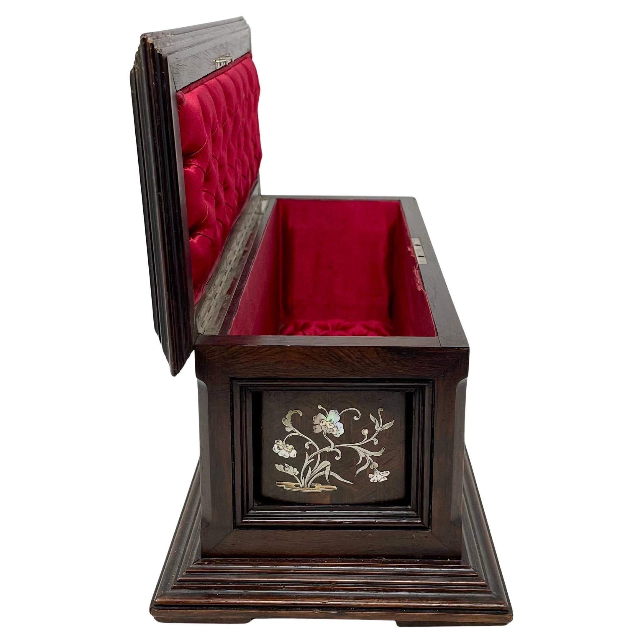 Antique French Napoleon III Rosewood Jewel Box with Silver Inlay Circa 1860-1870 For Sale 10