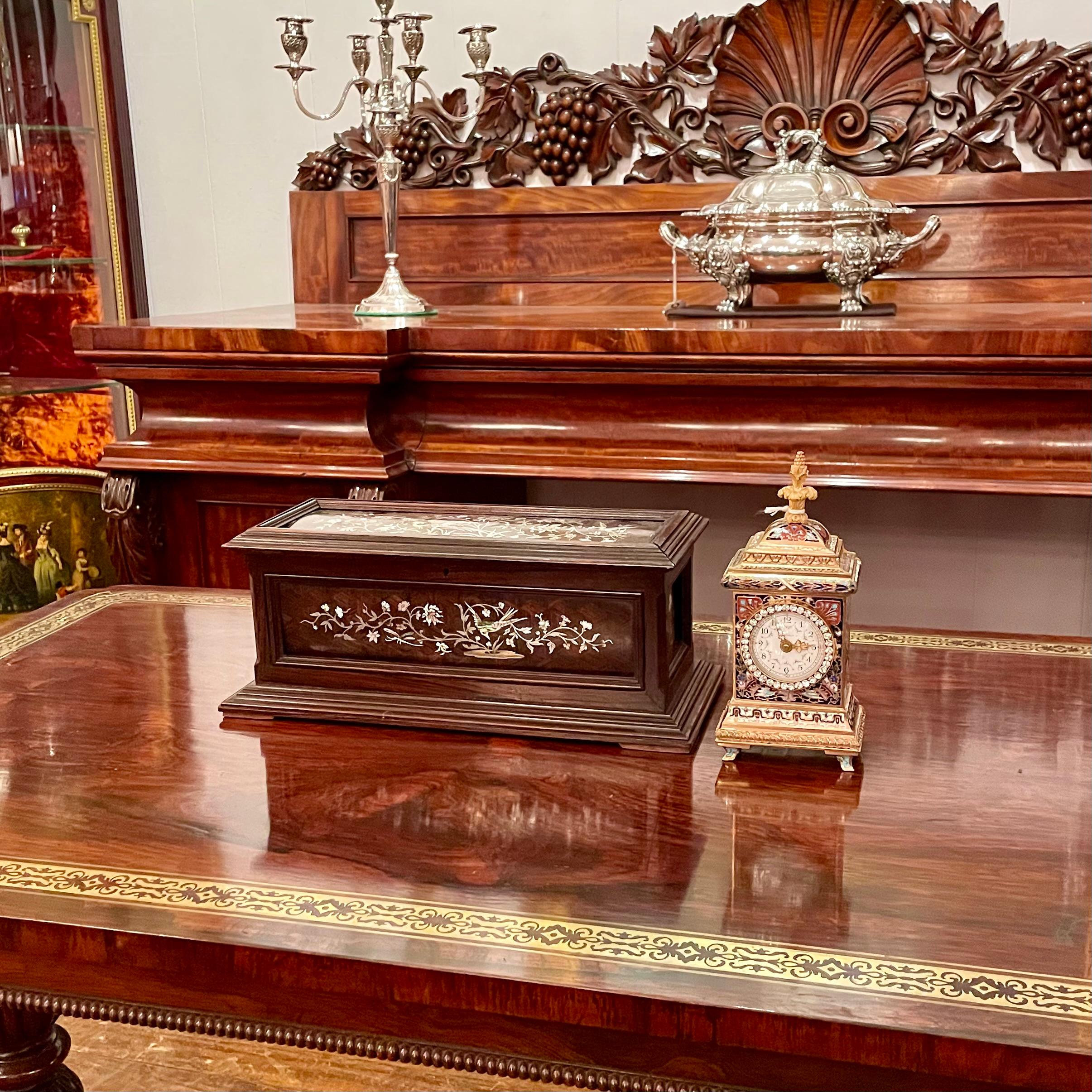 Antique French Napoleon III Rosewood Jewel Box with Silver Inlay Circa 1860-1870 For Sale 11
