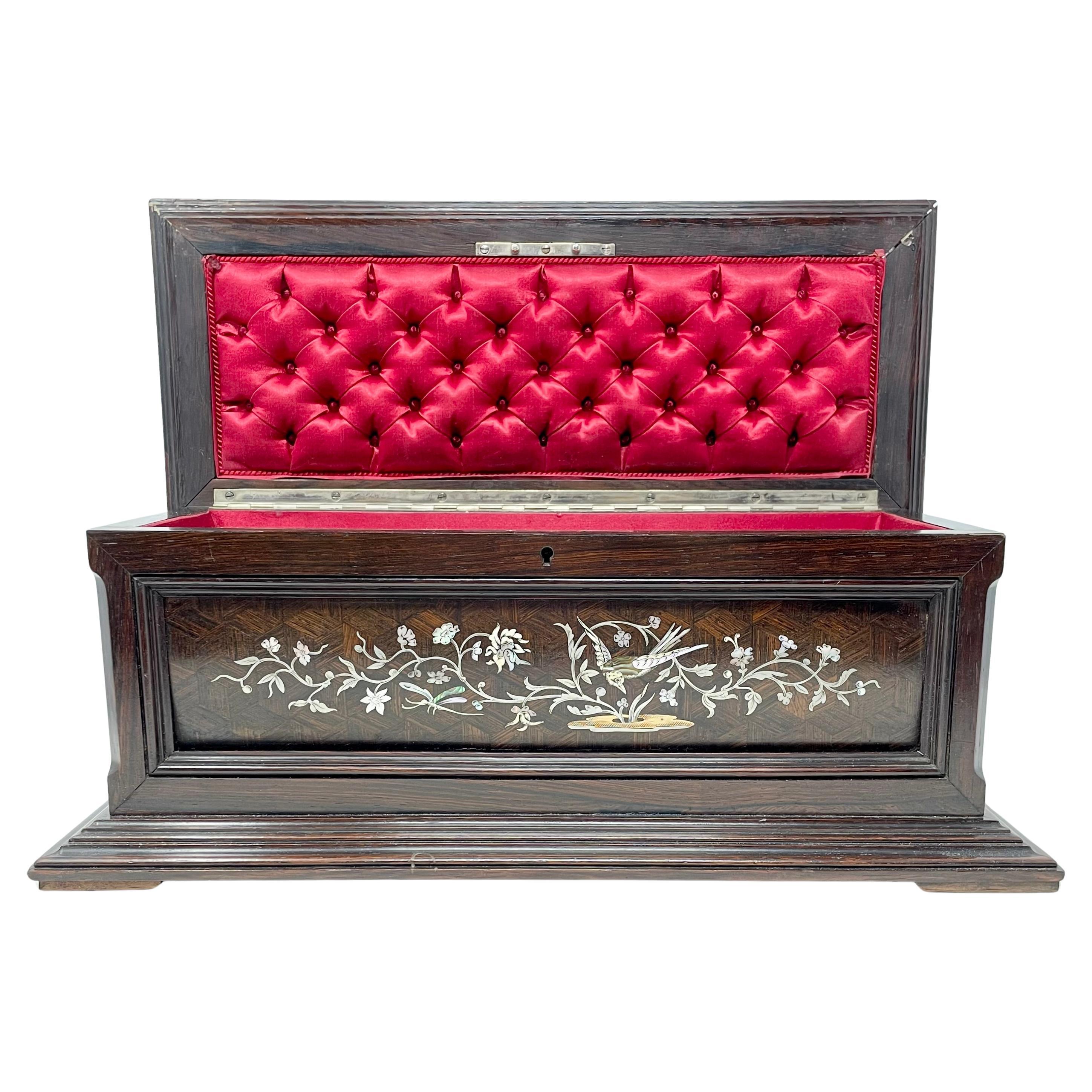 Antique French Napoleon III Rosewood Jewel Box with Silver Inlay Circa 1860-1870 For Sale 2