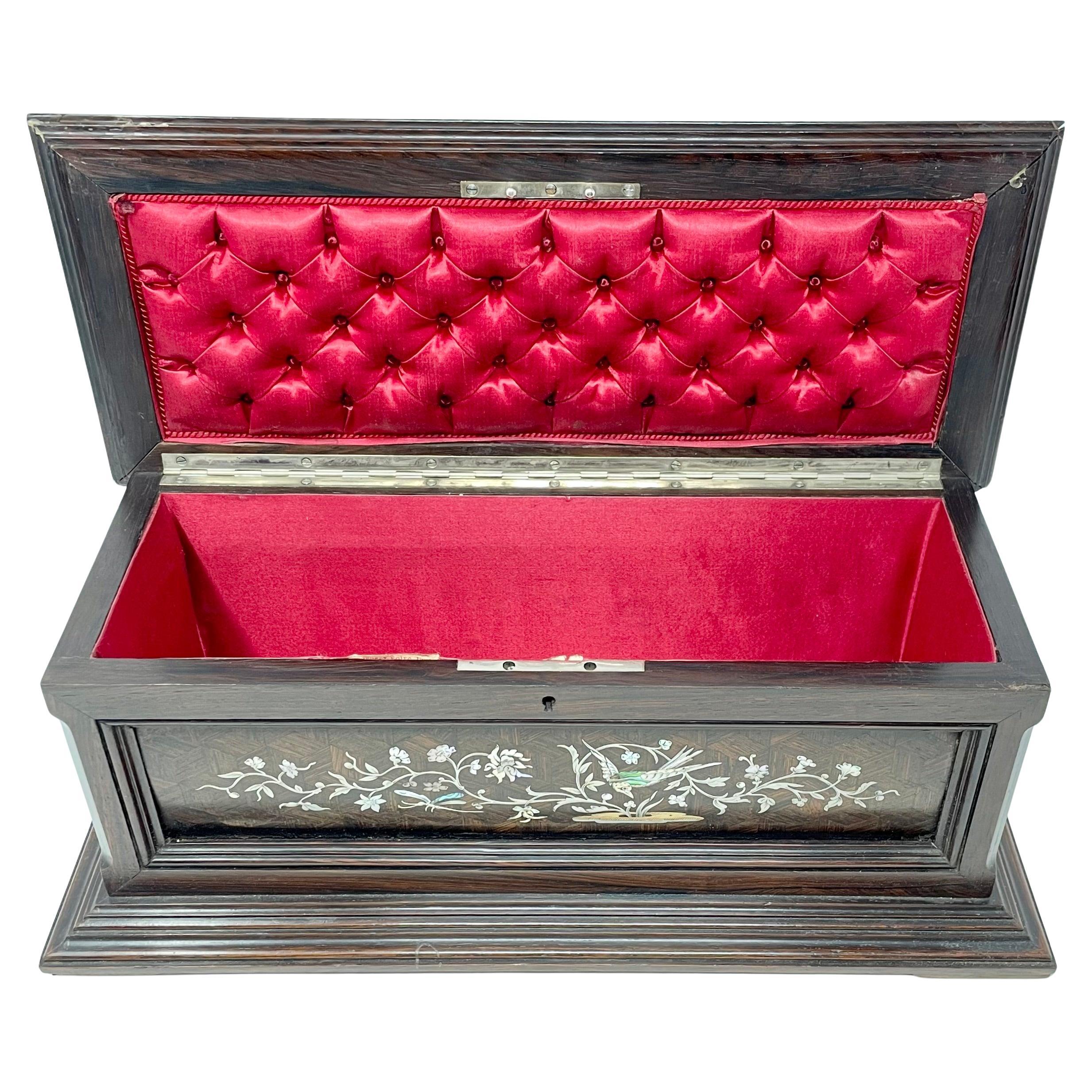 Antique French Napoleon III Rosewood Jewel Box with Silver Inlay Circa 1860-1870 For Sale 3