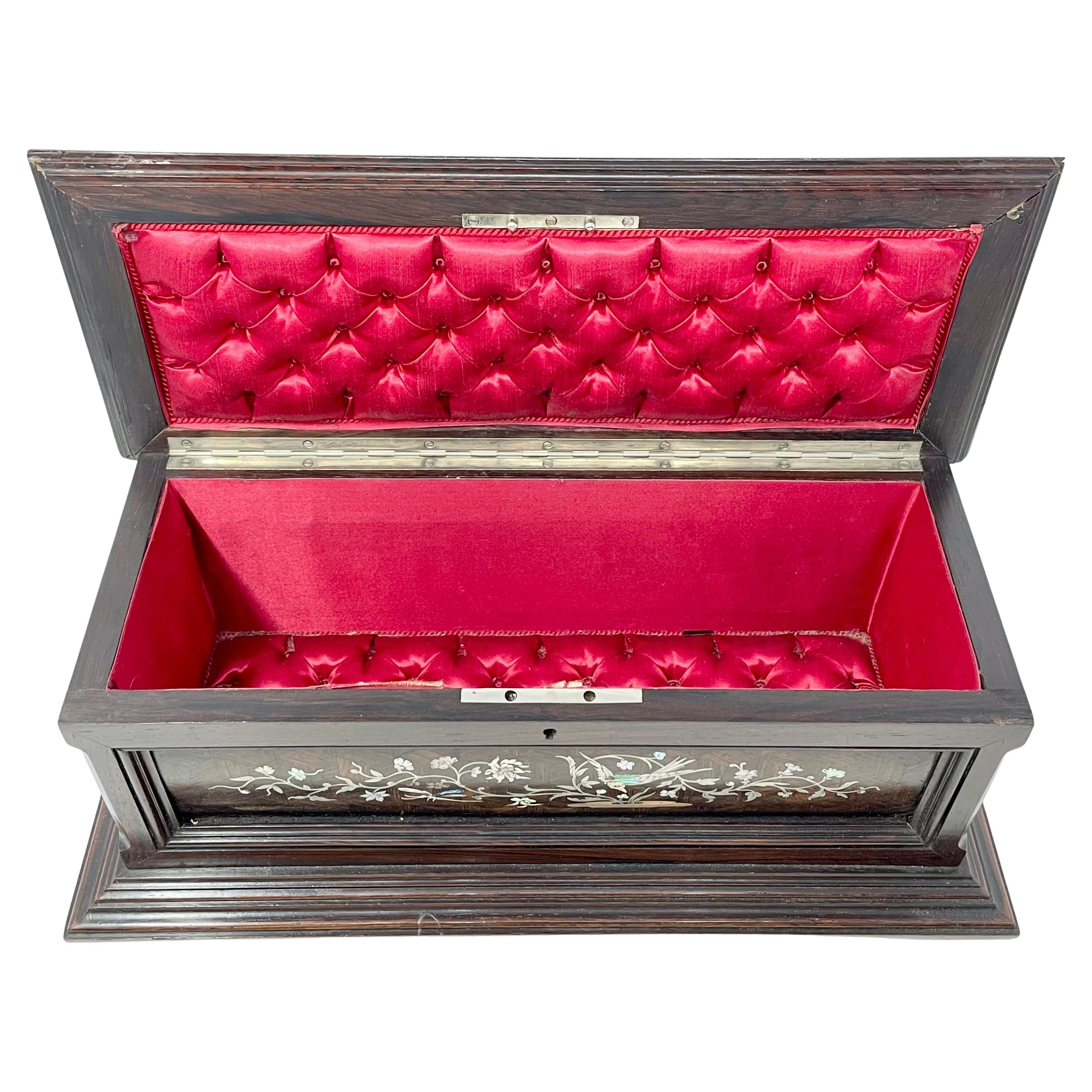 Antique French Napoleon III Rosewood Jewel Box with Silver Inlay Circa 1860-1870 For Sale 4