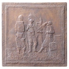 Plaque de cheminée / dosseret ancien français Napoléon III 'Soldats', 19ème siècle