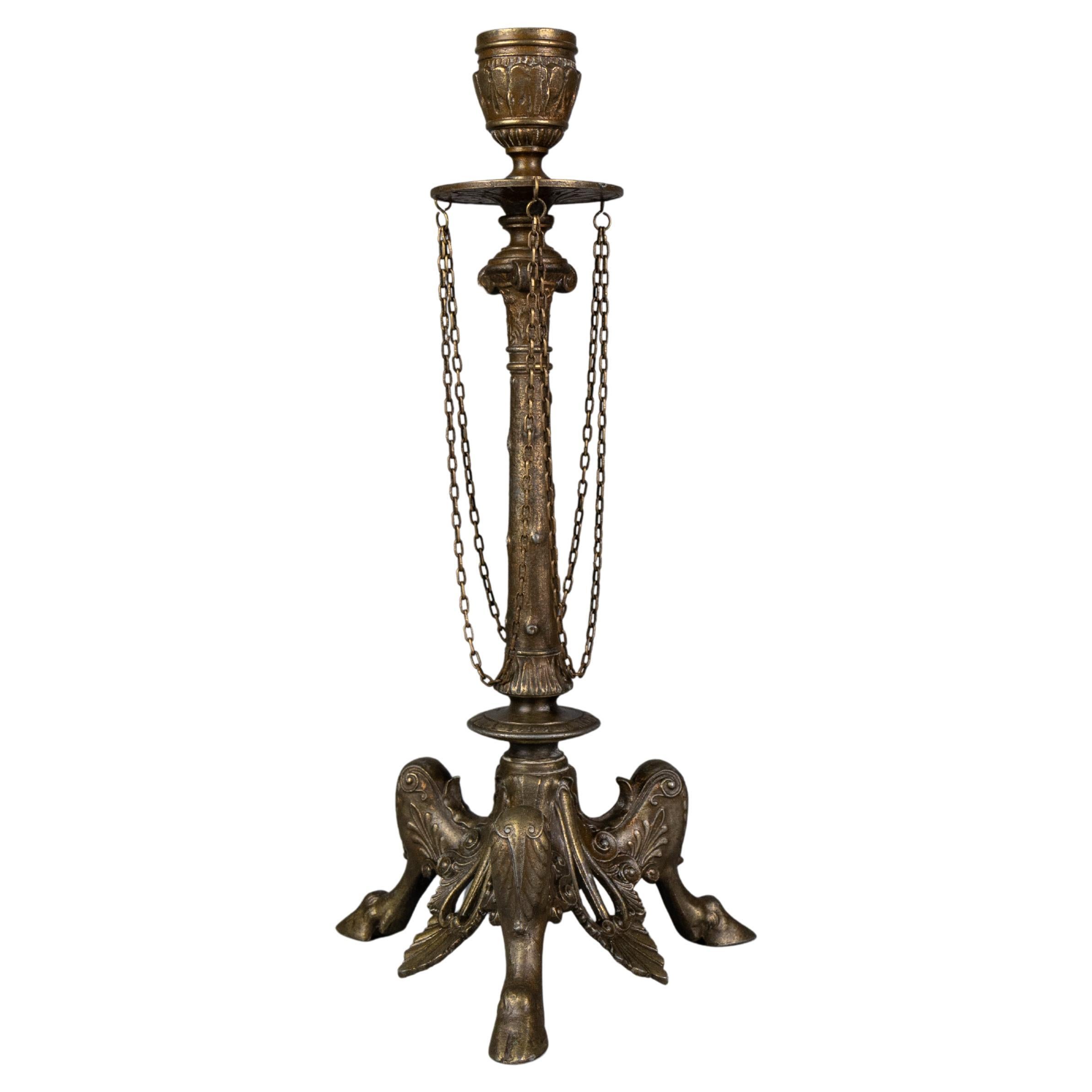 Antique French Napoleon III Spelter Candlestick, late 19th Century