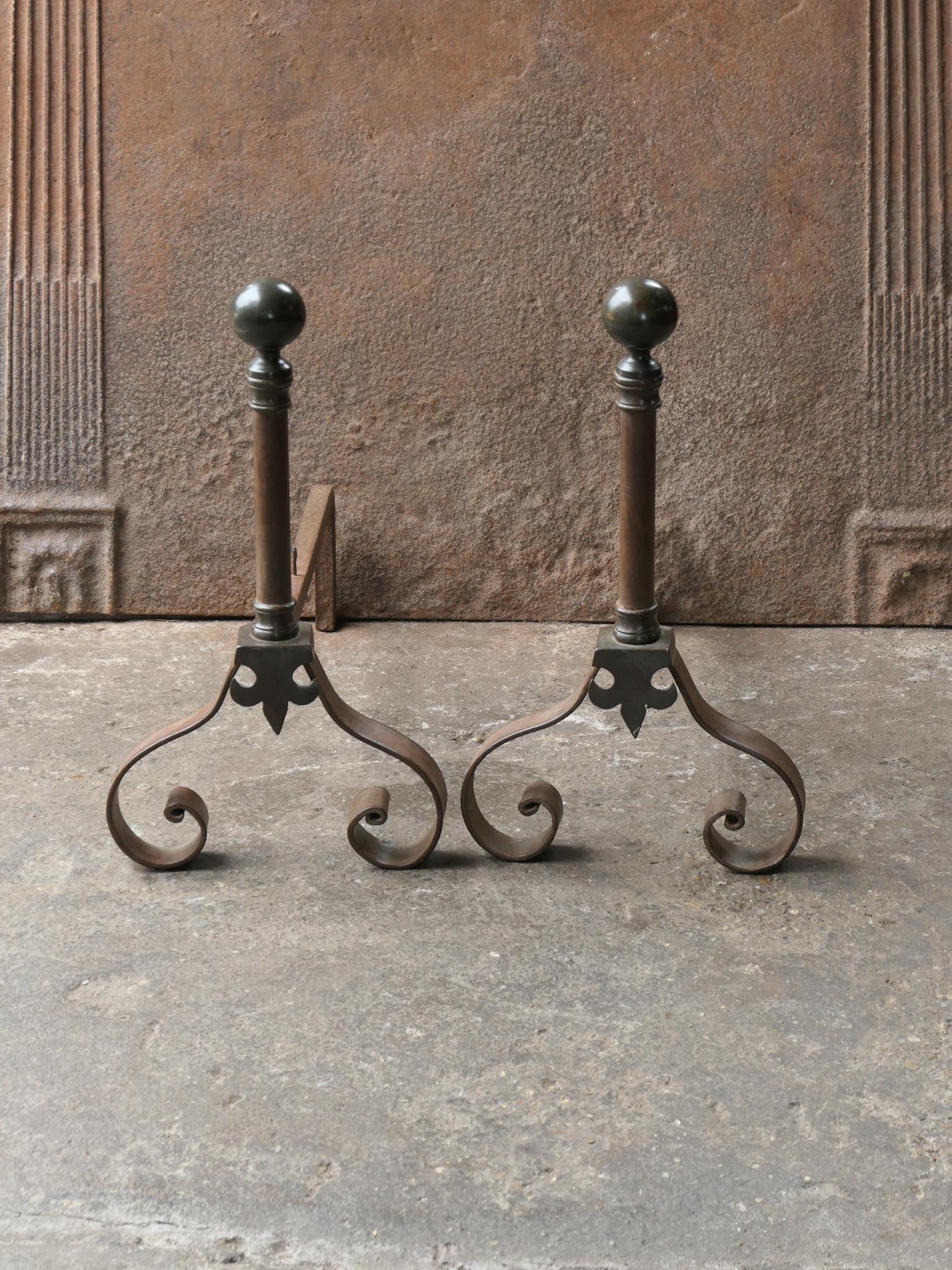 Forged Antique French Napoleon III Style Andirons or Firedogs, 19th-20th Century For Sale