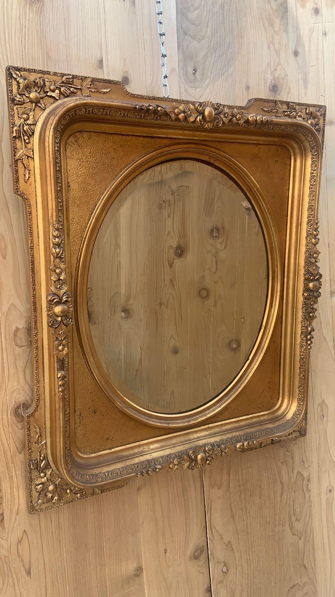 Antique French Napoleon III Style Carved and Gilded Beveled Framed Wall Mirror For Sale 7