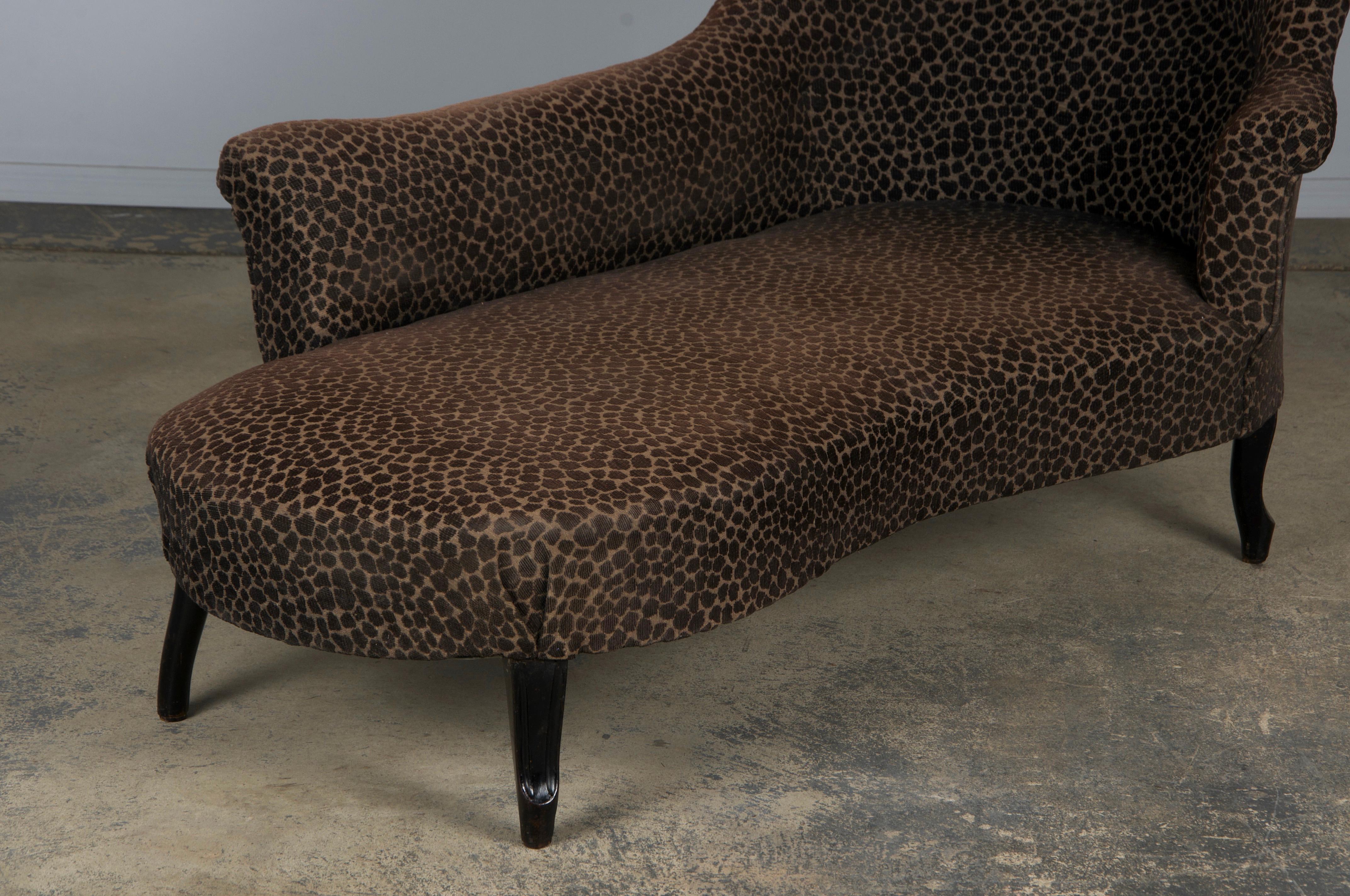 Antique French Napoleon III Style Chaise Lounge W/ Mocha Chenille 12