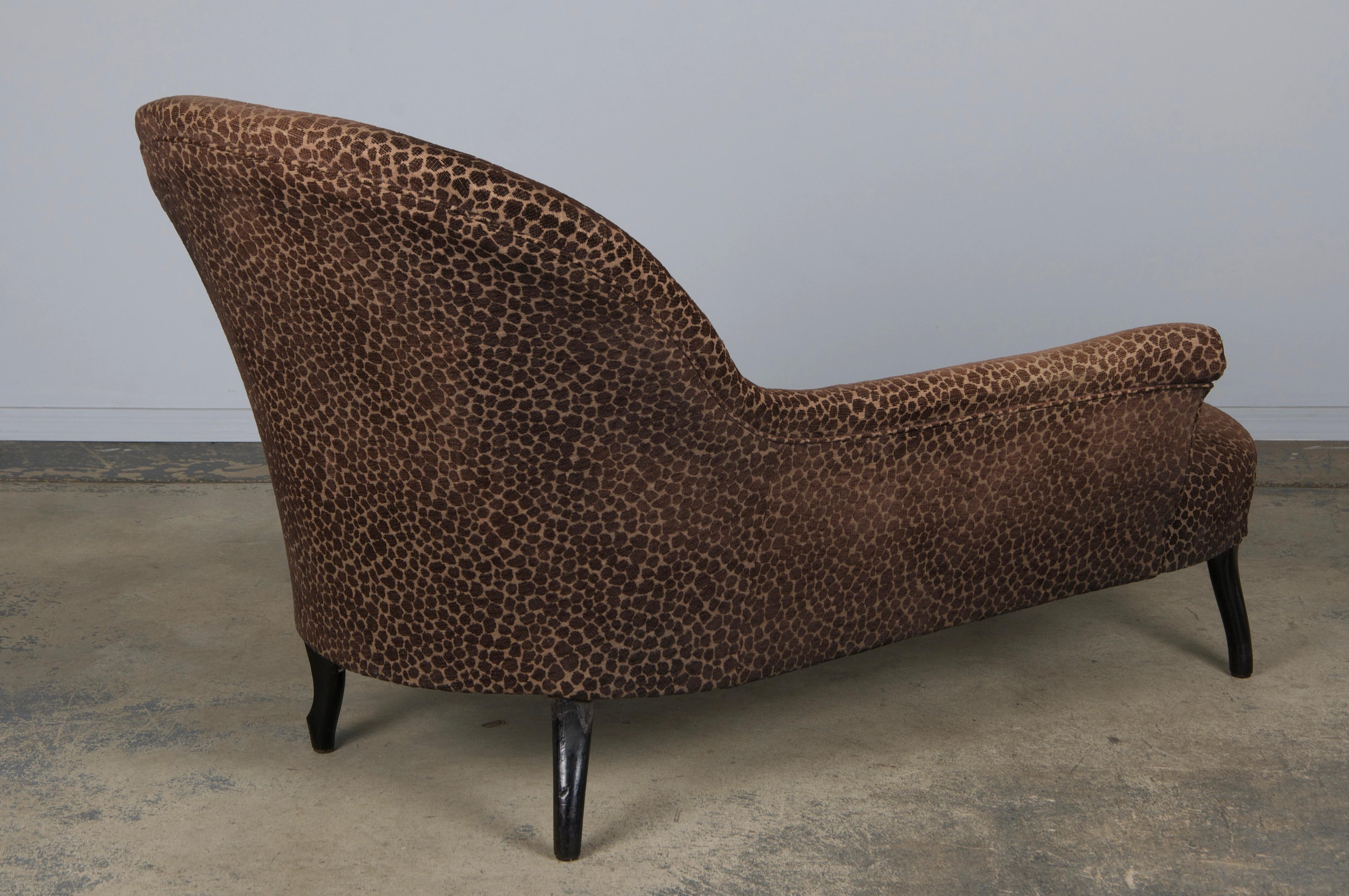 Antique French Napoleon III Style Chaise Lounge W/ Mocha Chenille 14