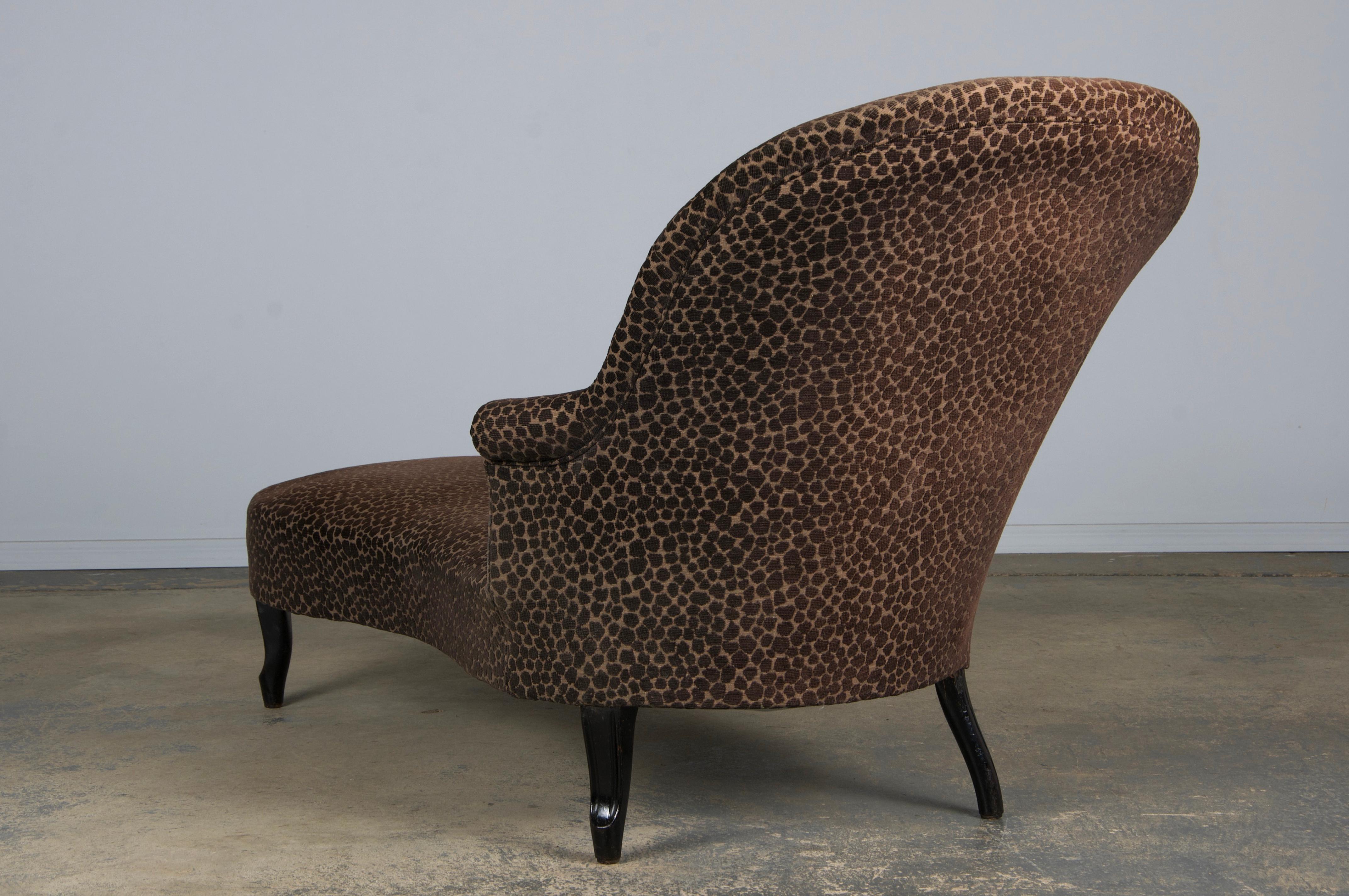 Antique French Napoleon III Style Chaise Lounge W/ Mocha Chenille 15