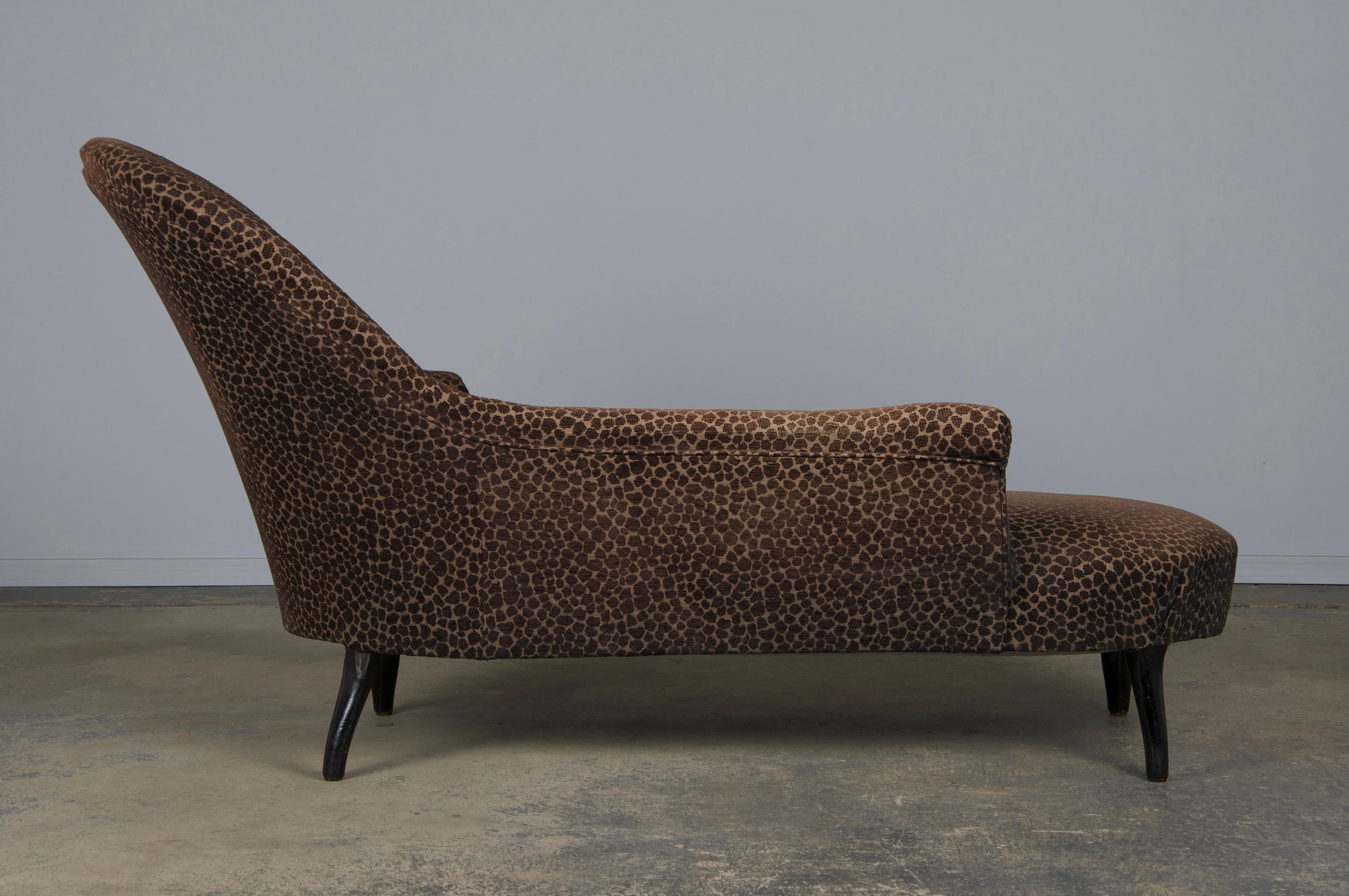 Hand-Carved Antique French Napoleon III Style Chaise Lounge W/ Mocha Chenille