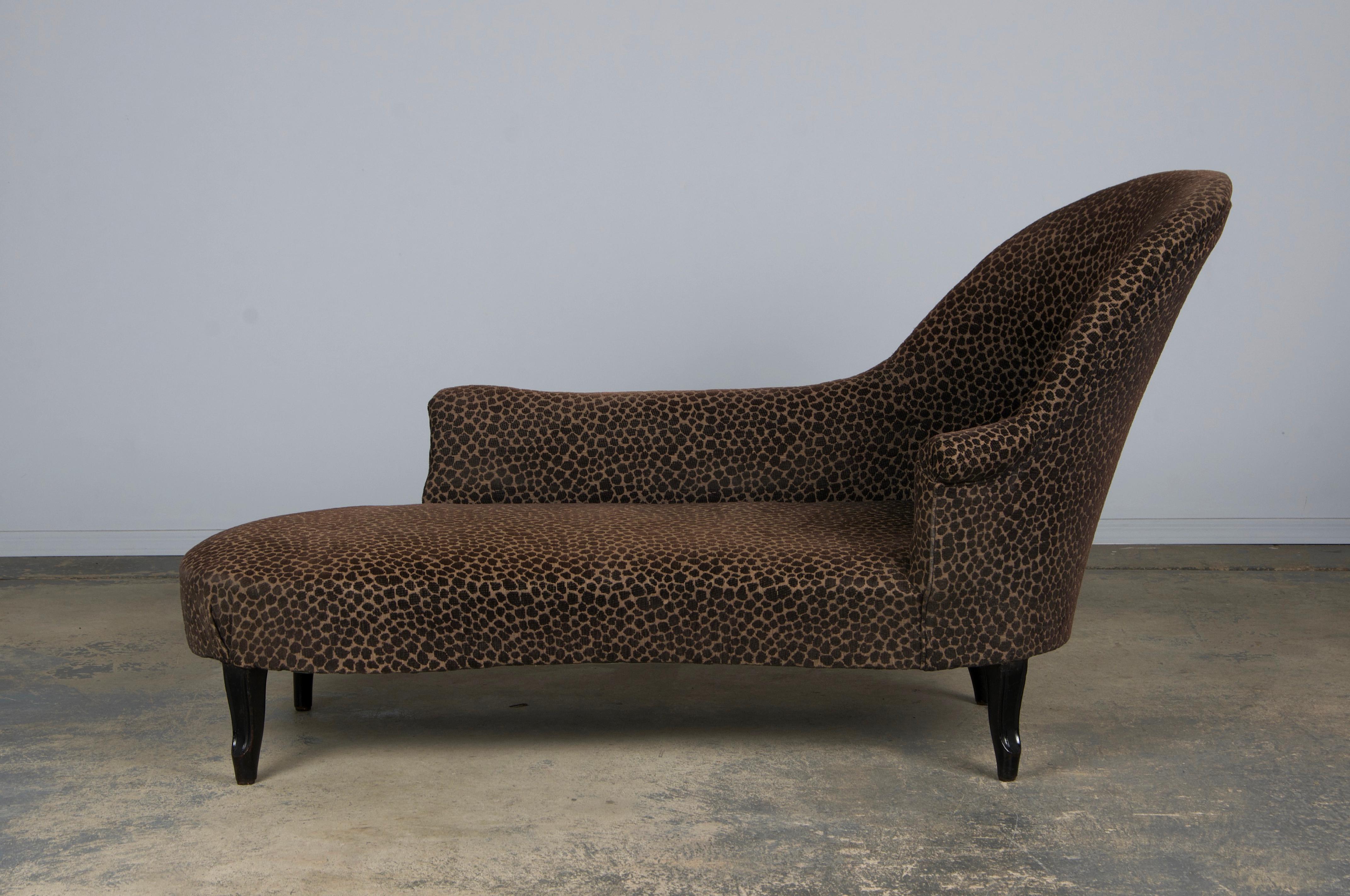 Antique French Napoleon III Style Chaise Lounge W/ Mocha Chenille 3