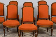 Antique French Napoleon III Style Oak Dining Chairs - Set of 12