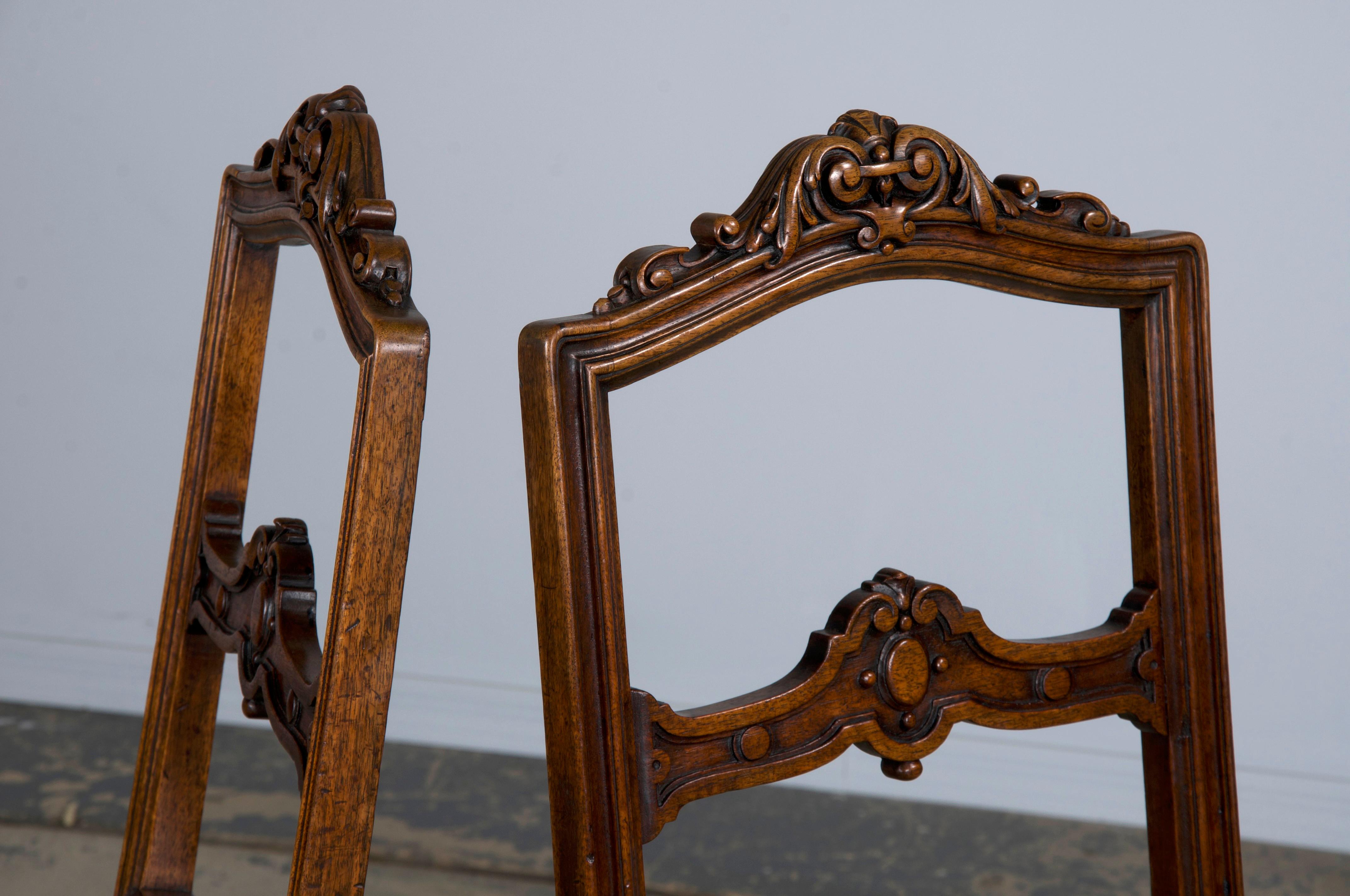 Antique French Napoleon III Style Oak Dining Chairs W/ Green Velvet - Set of 6 For Sale 7