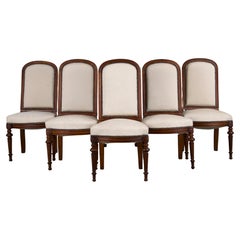 Antike Französisch Napoleon III Stil Nussbaum Esszimmerstühle W / Creme Chenille-Satz von 6