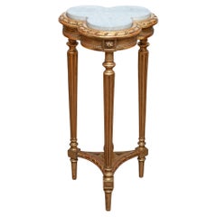Antique French Napoleon III Trefoil Giltwood Table with New Marble Top