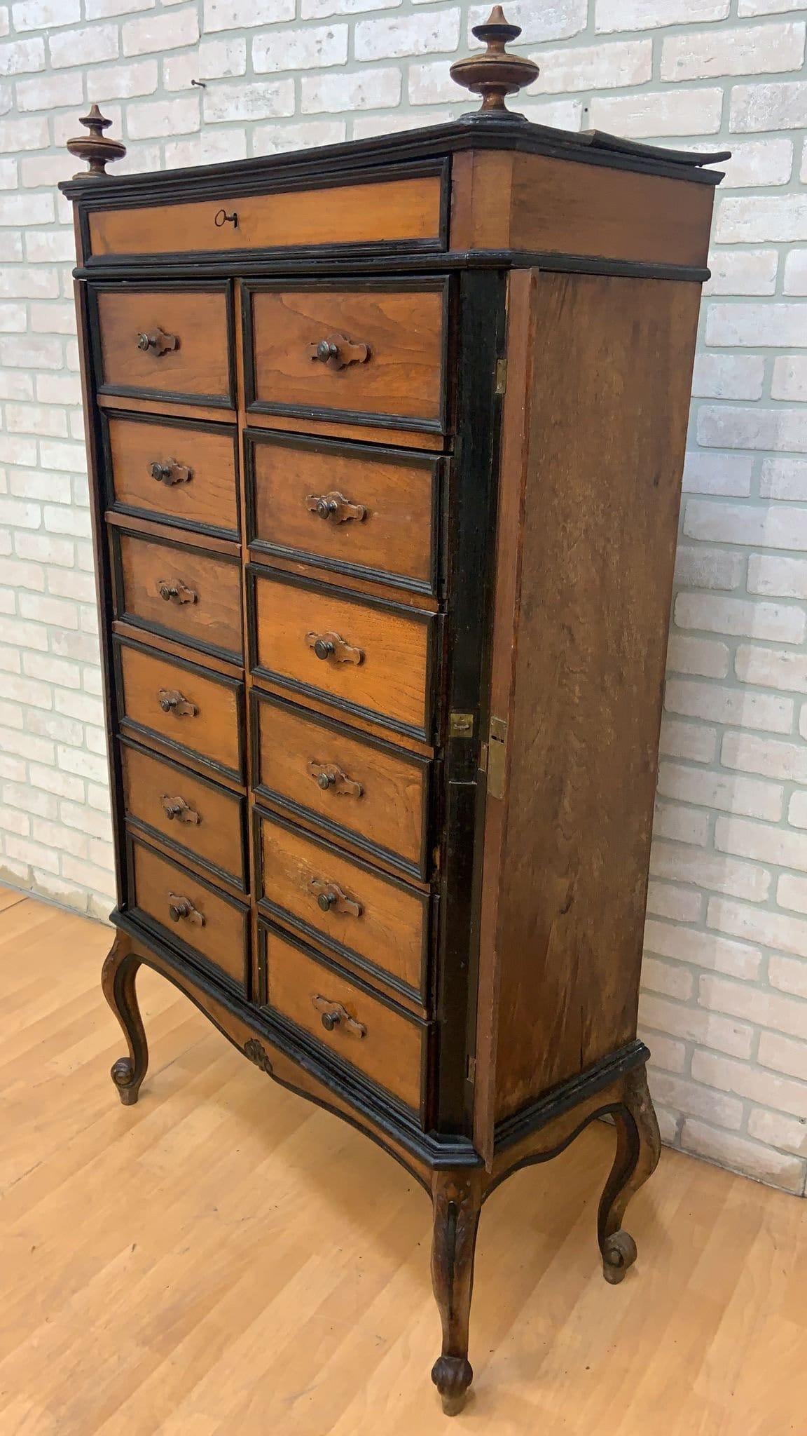 Napoleon III Antique French Napoleon Locking-Side 13 Drawers File Chest Cabinet For Sale