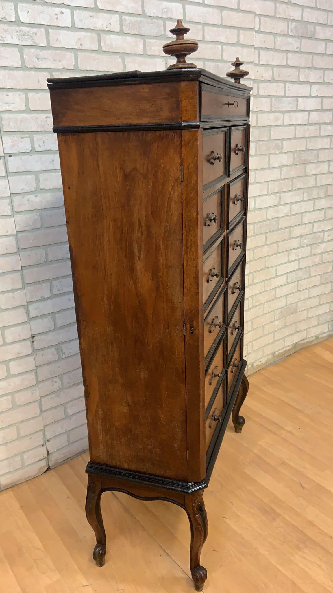 Antique French Napoleon Locking-Side 13 Drawers File Chest Cabinet In Good Condition For Sale In Chicago, IL