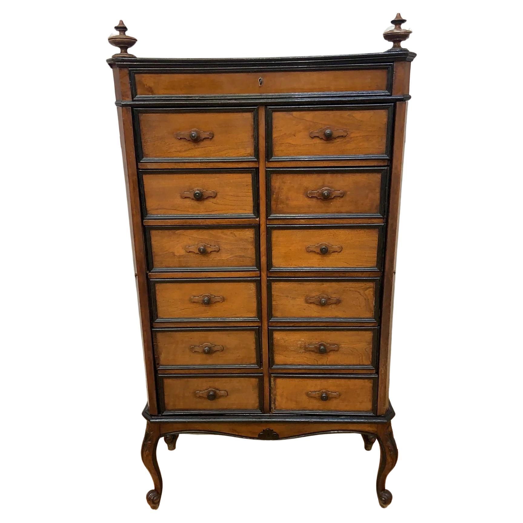 Antique French Napoleon Locking-Side 13 Drawers File Chest Cabinet For Sale