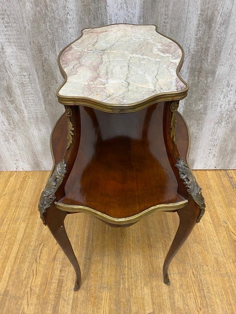 Antique French Napoleon Style Marble Top Ormolu Accent Table For Sale 1