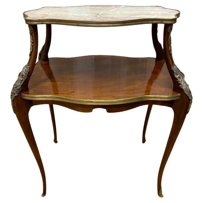 Antique French Napoleon Style Marble Top Ormolu Accent Table For Sale