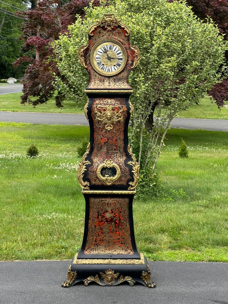 Empire Antique French Napoleonic Boulle Marquetry Longcase Clock c. 1800 For Sale