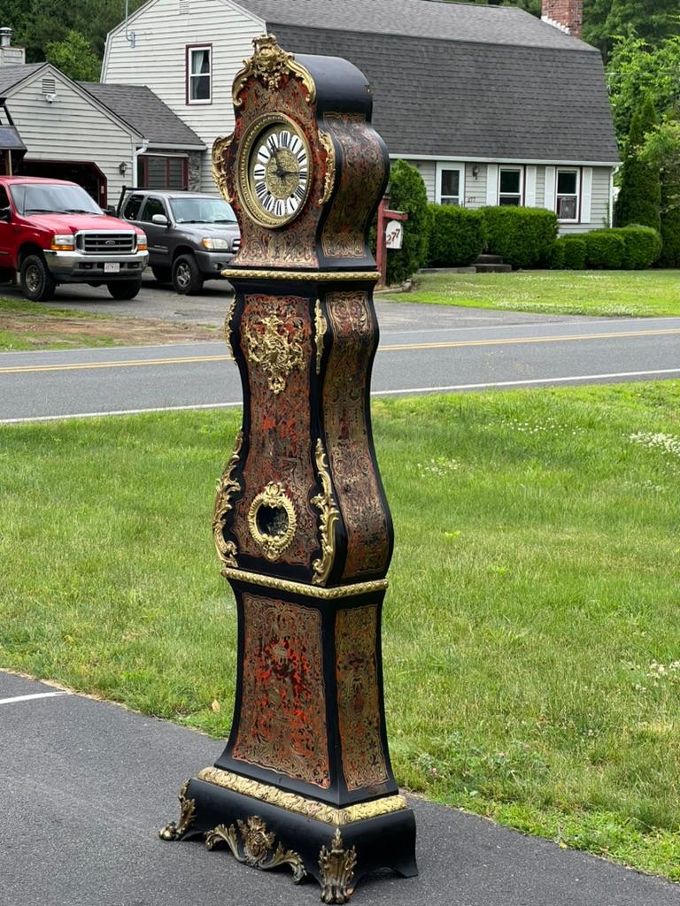 Inlay Antique French Napoleonic Boulle Marquetry Longcase Clock c. 1800 For Sale