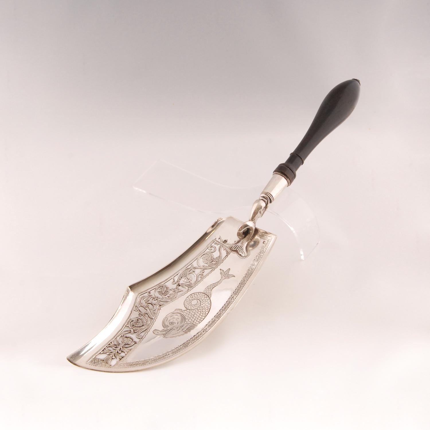 Antique French Napoleonic Sterling Silver Tableware Regency Empire Fish Slice For Sale 6