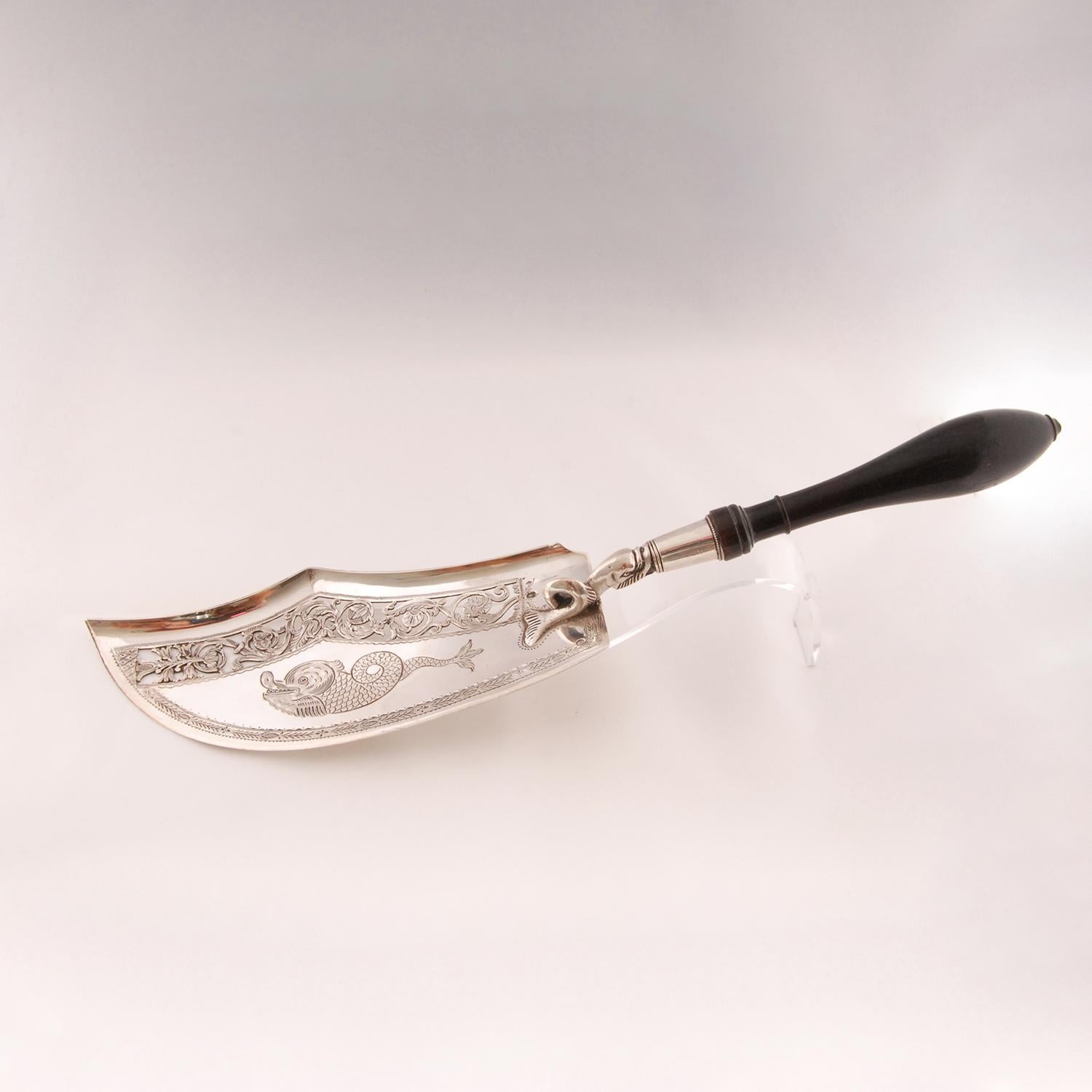 18th Century Antique French Napoleonic Sterling Silver Tableware Regency Empire Fish Slice For Sale