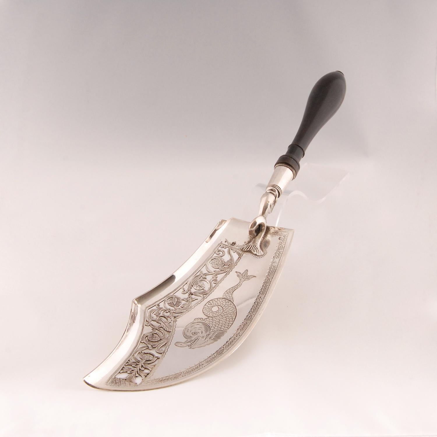 Antique French Napoleonic Sterling Silver Tableware Regency Empire Fish Slice For Sale 1