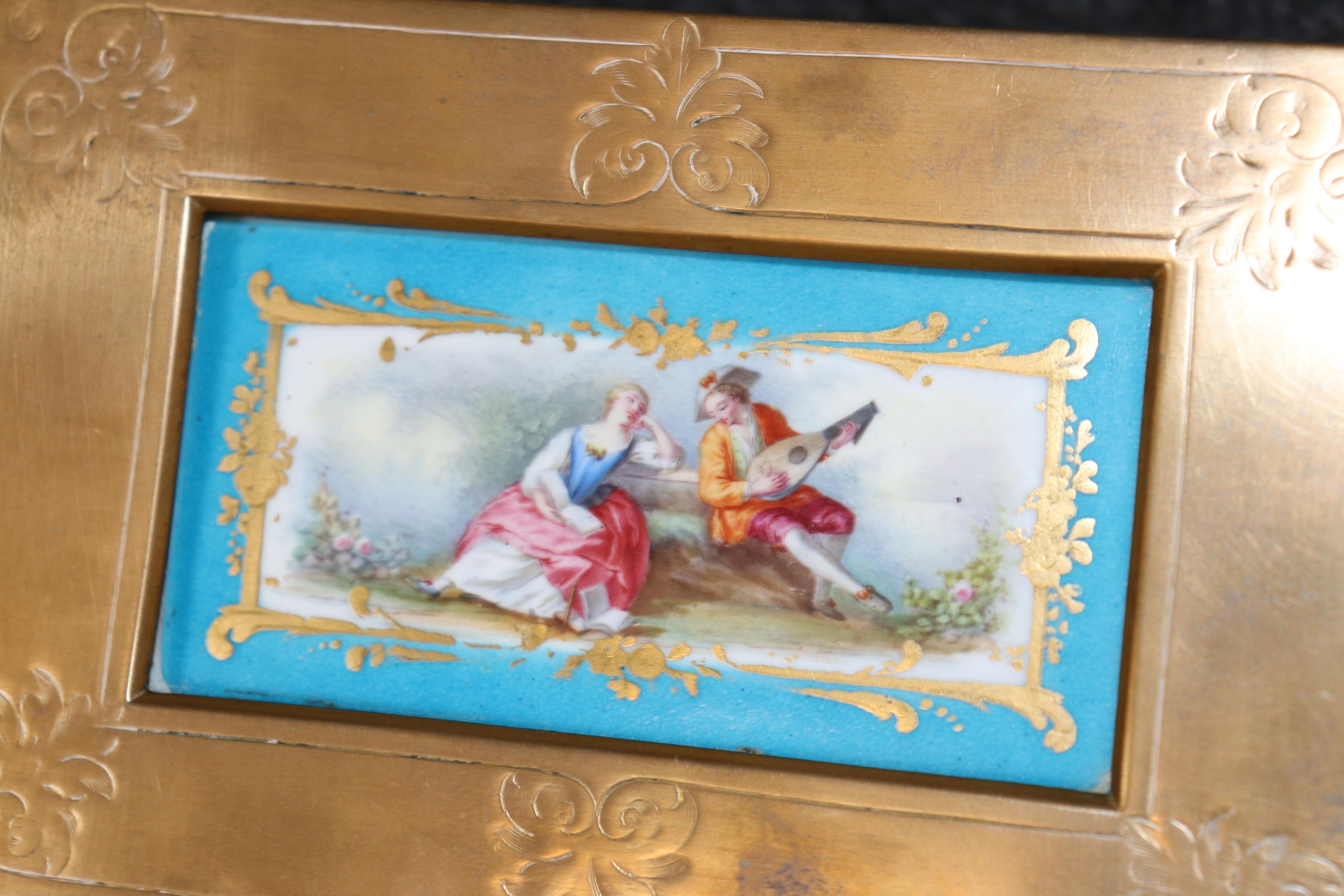Antique French Napoleonic Style Bronze Box with Sévres Attr. Inset plaque For Sale 4
