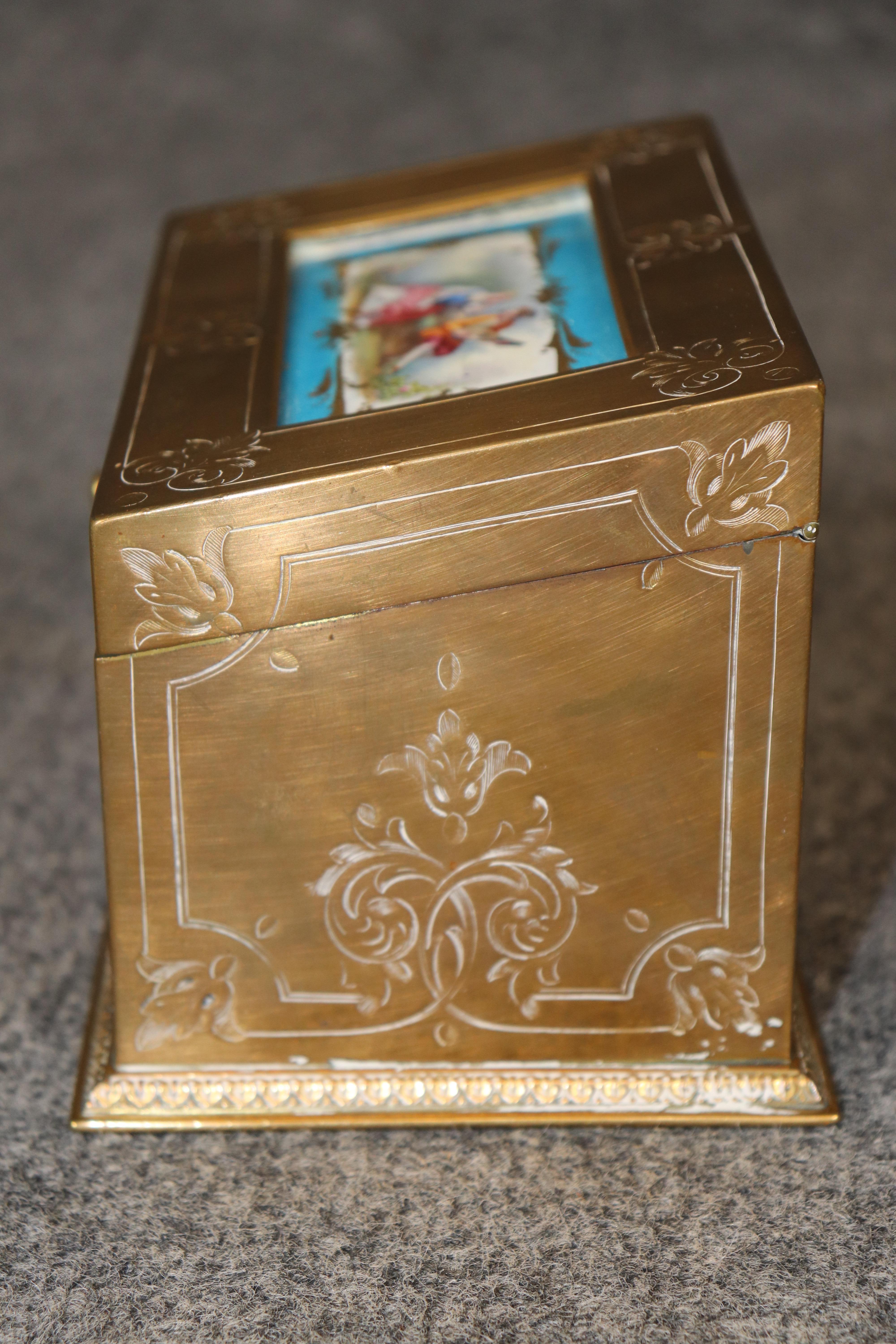 Cast Antique French Napoleonic Style Bronze Box with Sévres Attr. Inset plaque For Sale
