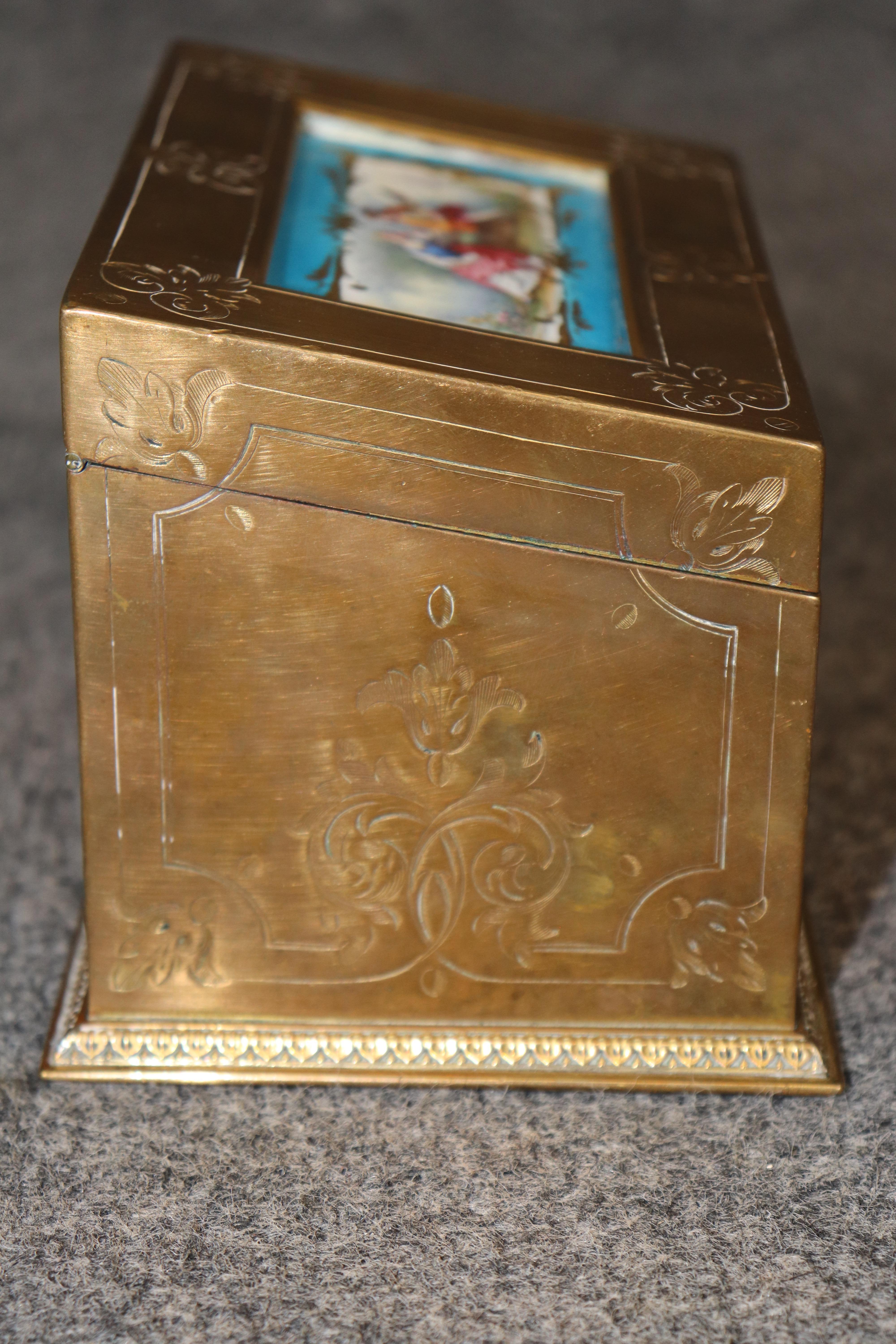 20th Century Antique French Napoleonic Style Bronze Box with Sévres Attr. Inset plaque For Sale