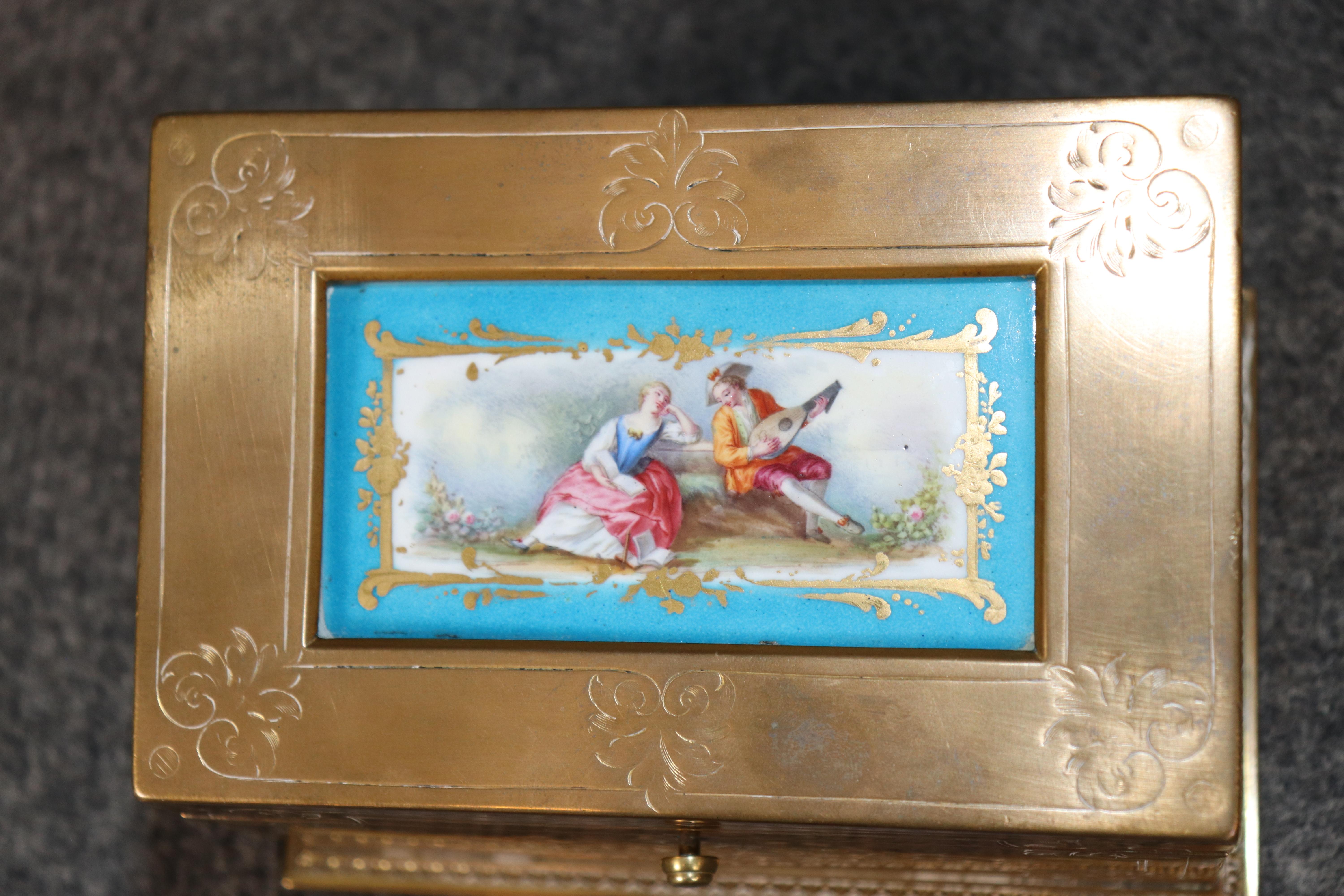 Antique French Napoleonic Style Bronze Box with Sévres Attr. Inset plaque For Sale 3