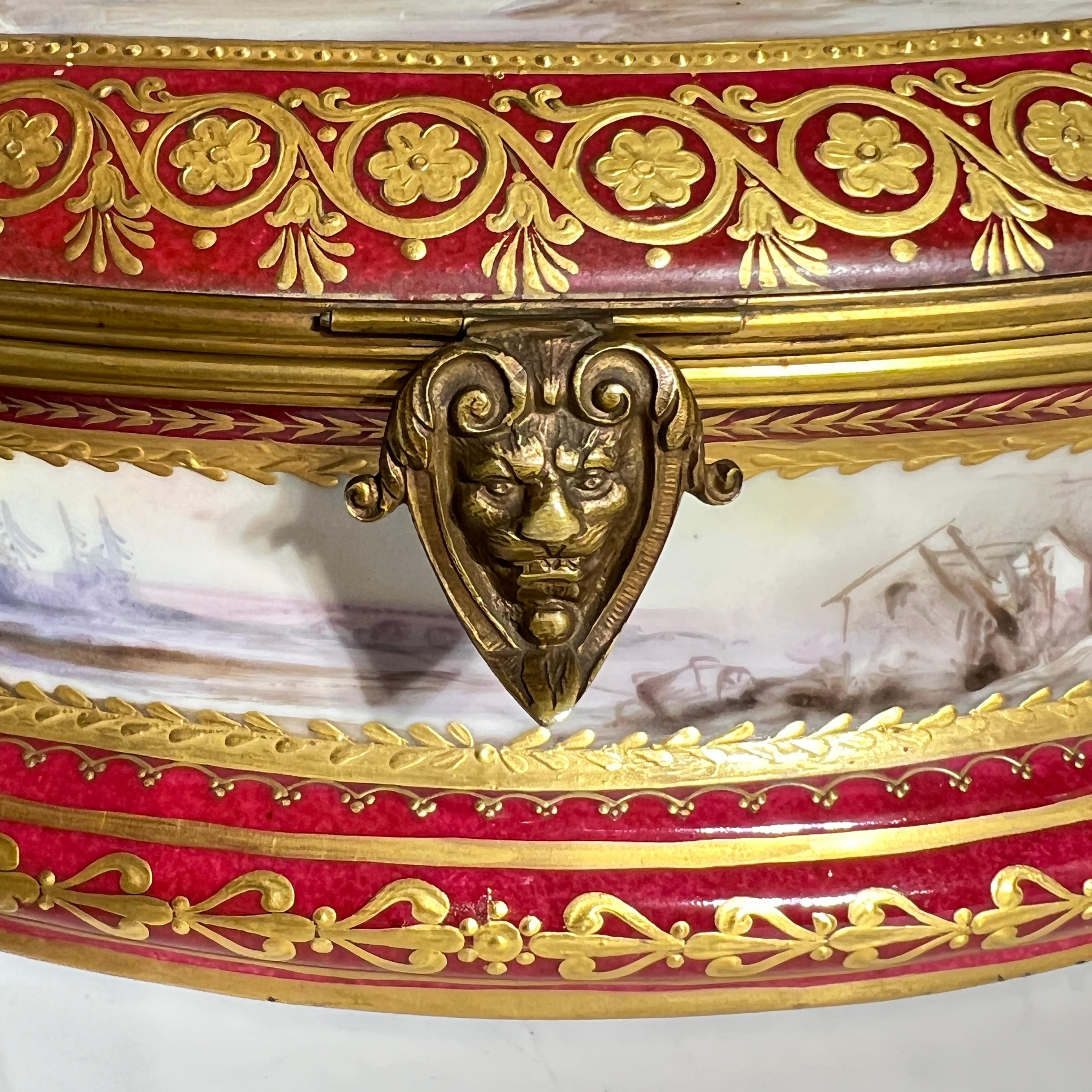 Antique French Napolionic  Sevres Style Porcelain Dresser Box / Jewelry Casket 4
