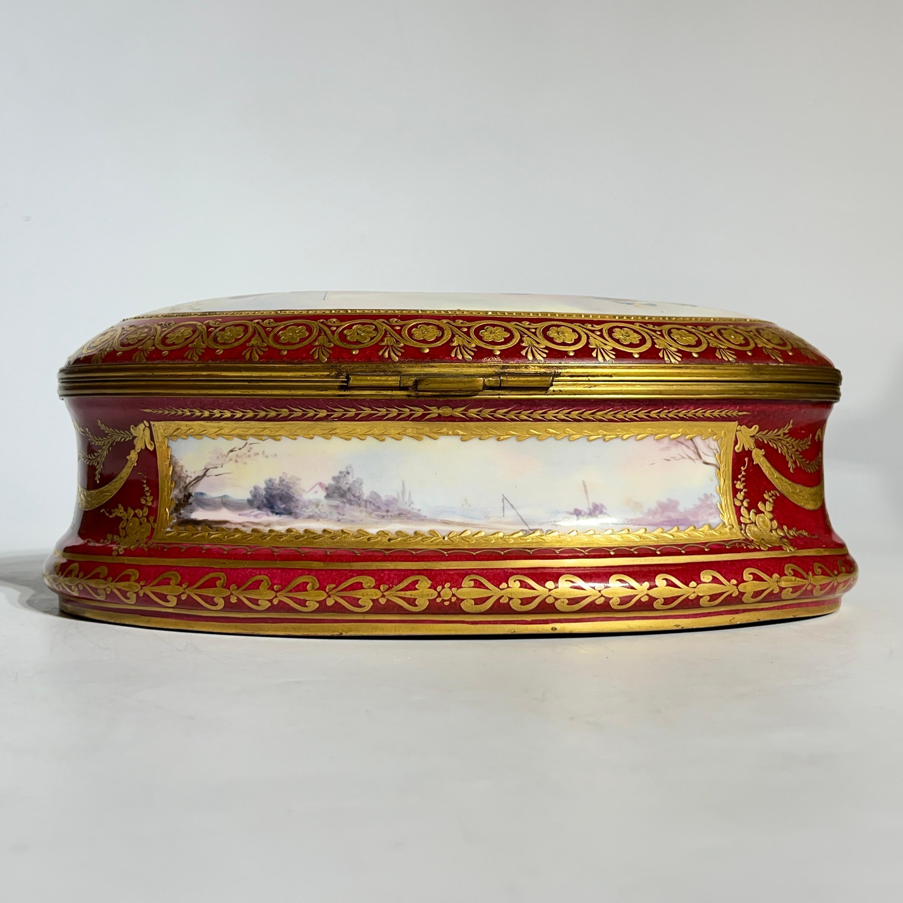 Antique French Napolionic  Sevres Style Porcelain Dresser Box / Jewelry Casket 5